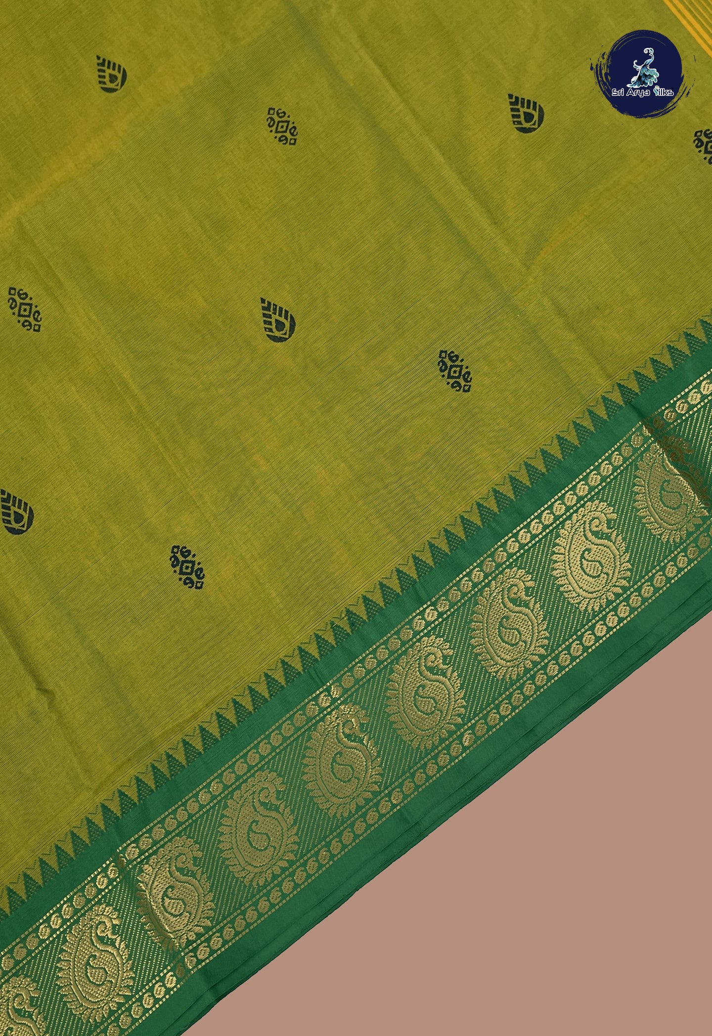 Green Chettinad Cotton Saree With Buttas Pattern