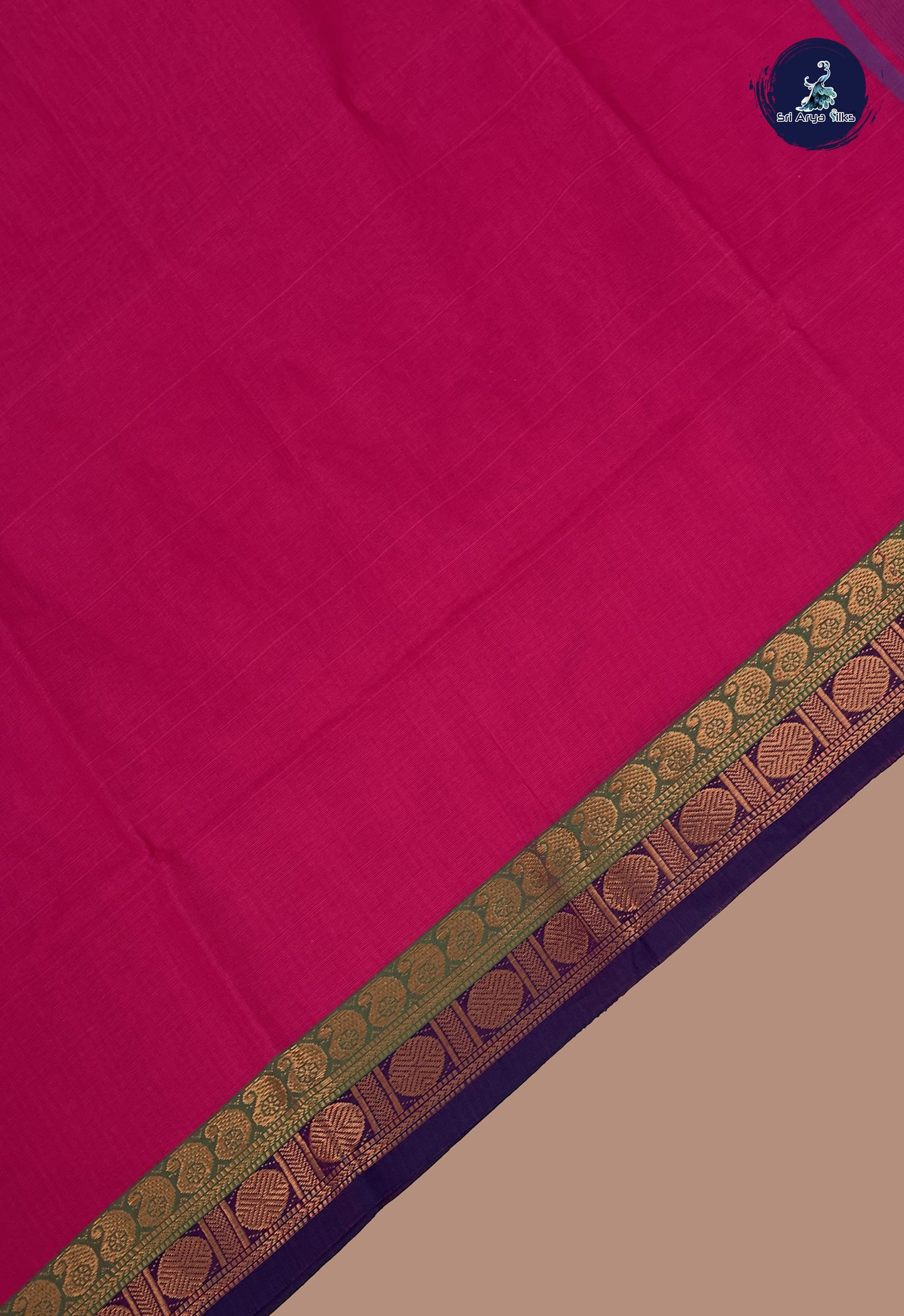 Dark Pink Chettinad Cotton Saree With Plain Pattern