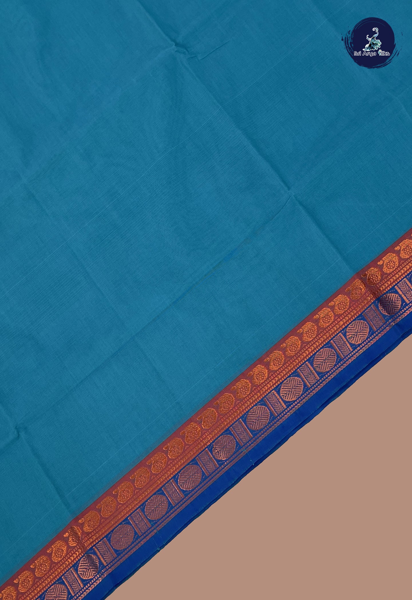 Blue Chettinad Cotton Saree With Plain Pattern