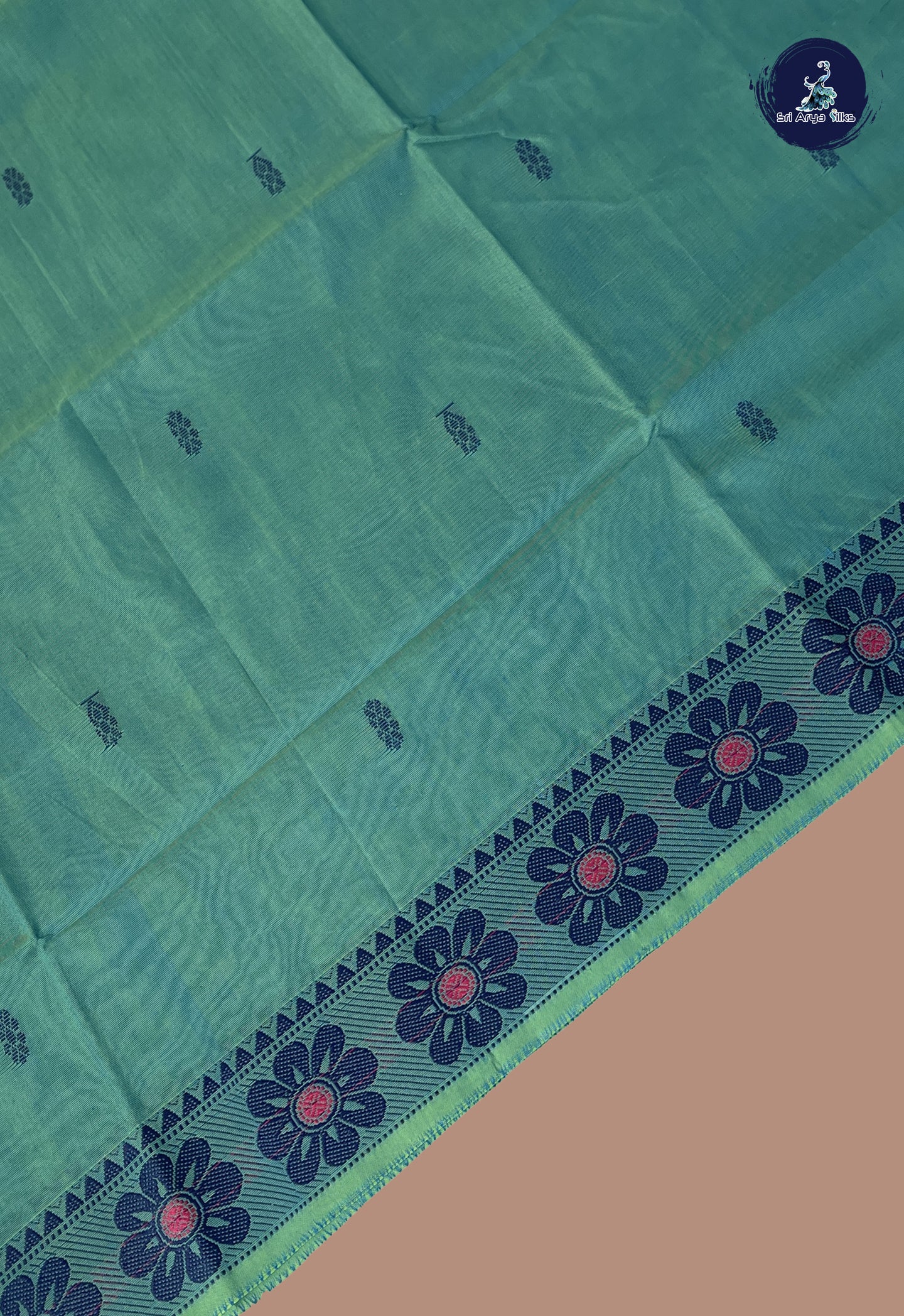 Dual Tone Blue Chettinad Cotton Saree With Buttas Pattern