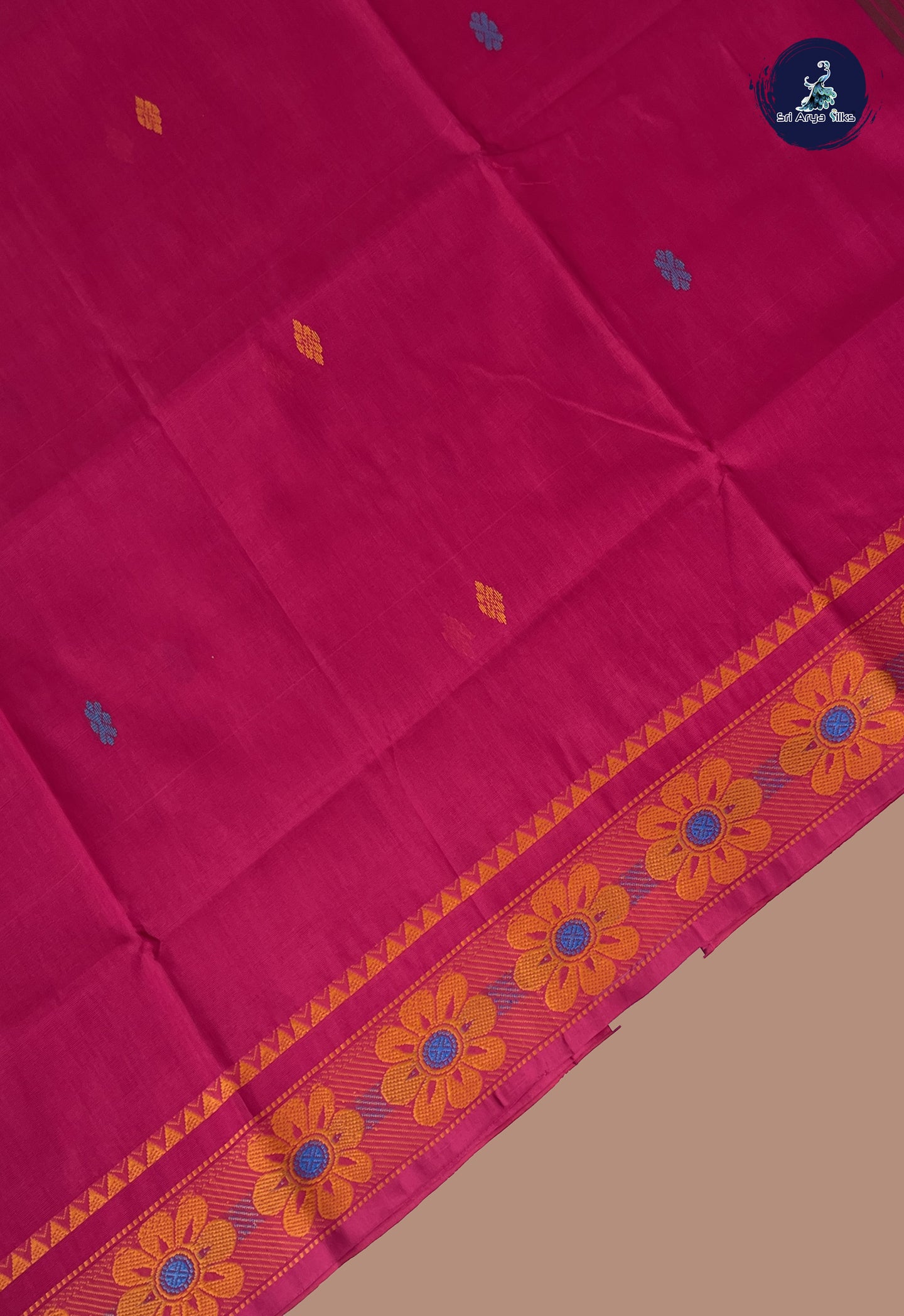 Pink Chettinad Cotton Saree With Buttas Pattern