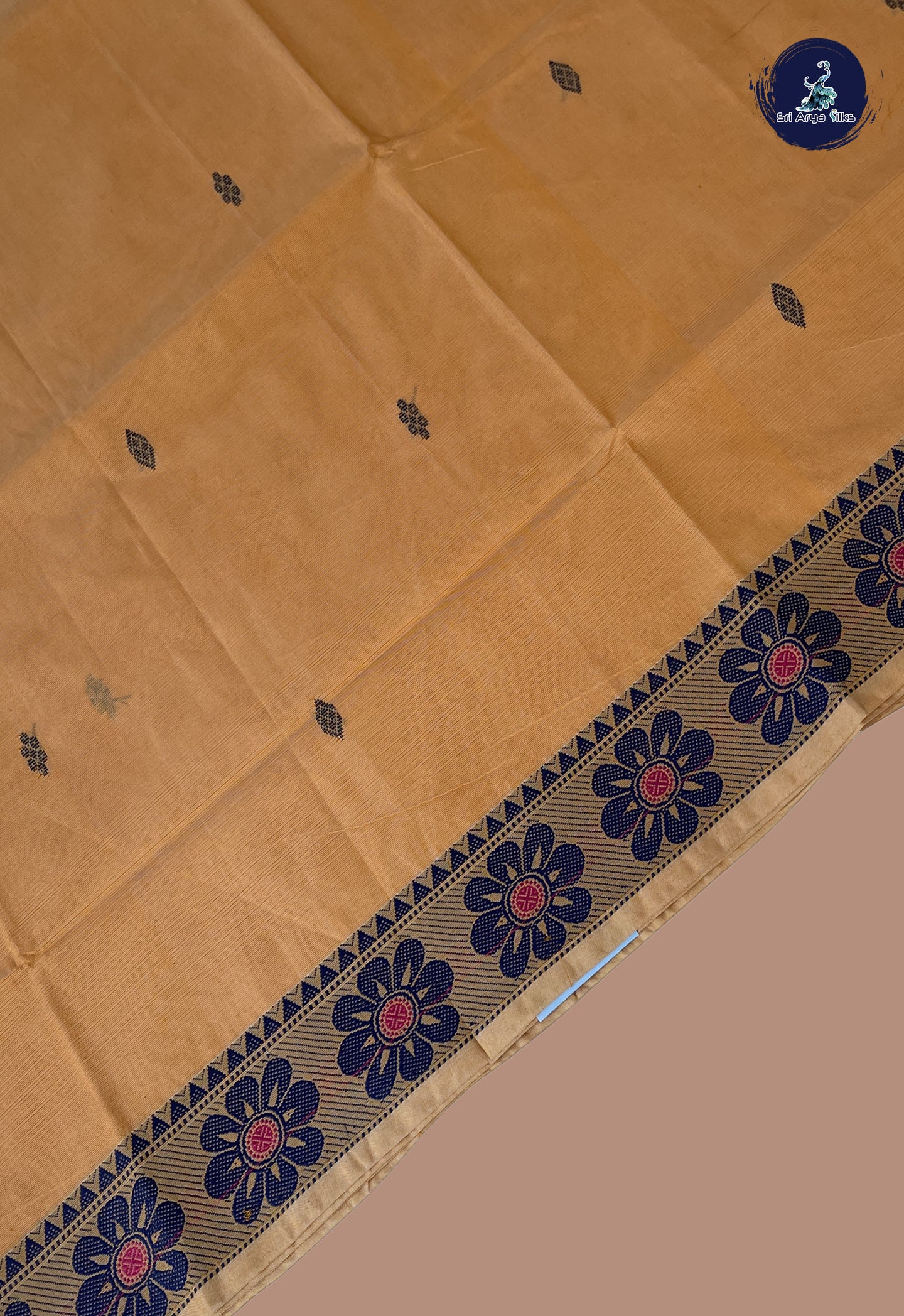 Peach Chettinad Cotton Saree With Buttas Pattern