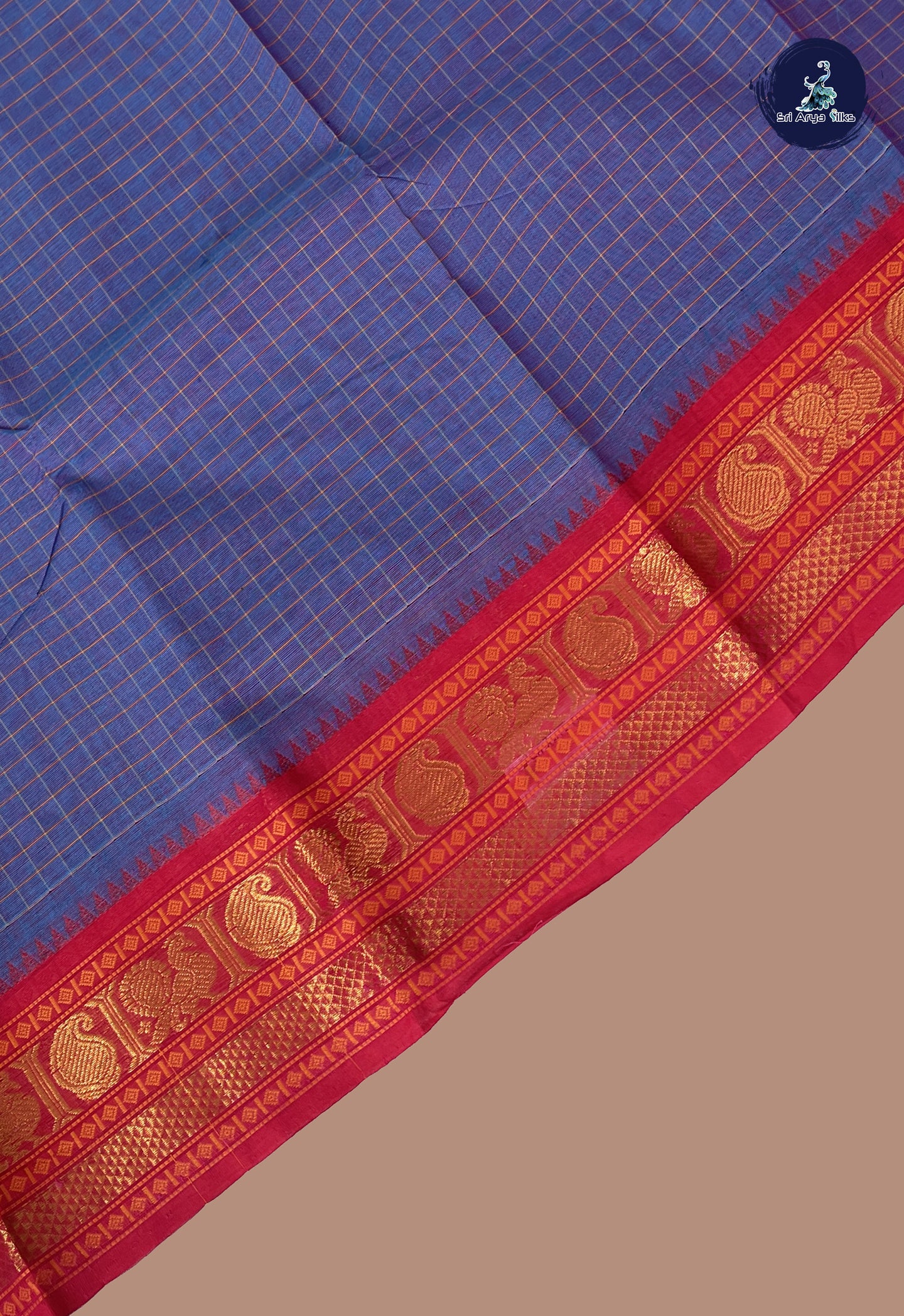 Dual Tone Blue Kanchi Cotton Saree With Checked Pattern