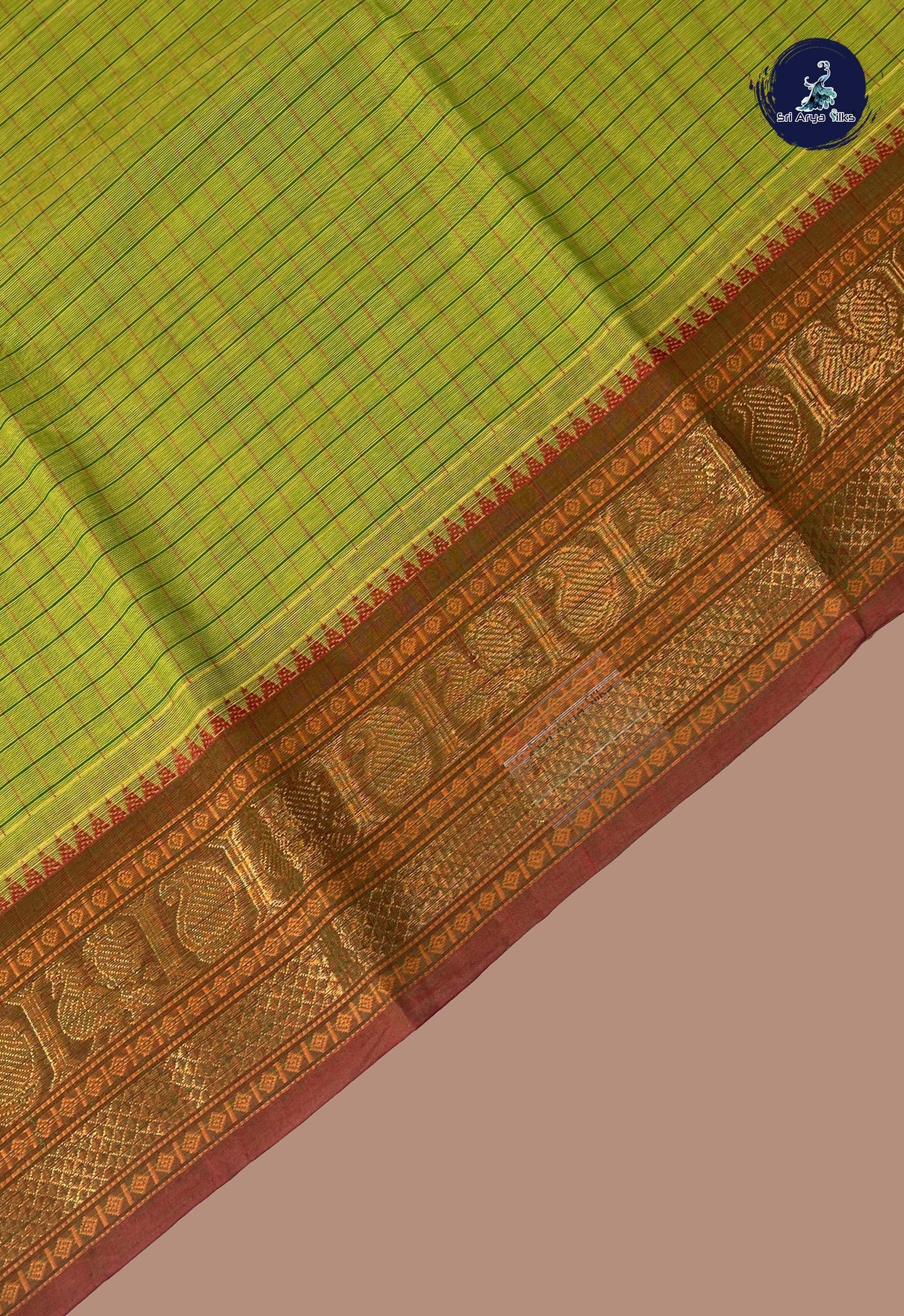 Dual Tone Green Kanchi Cotton Saree With Checked Pattern