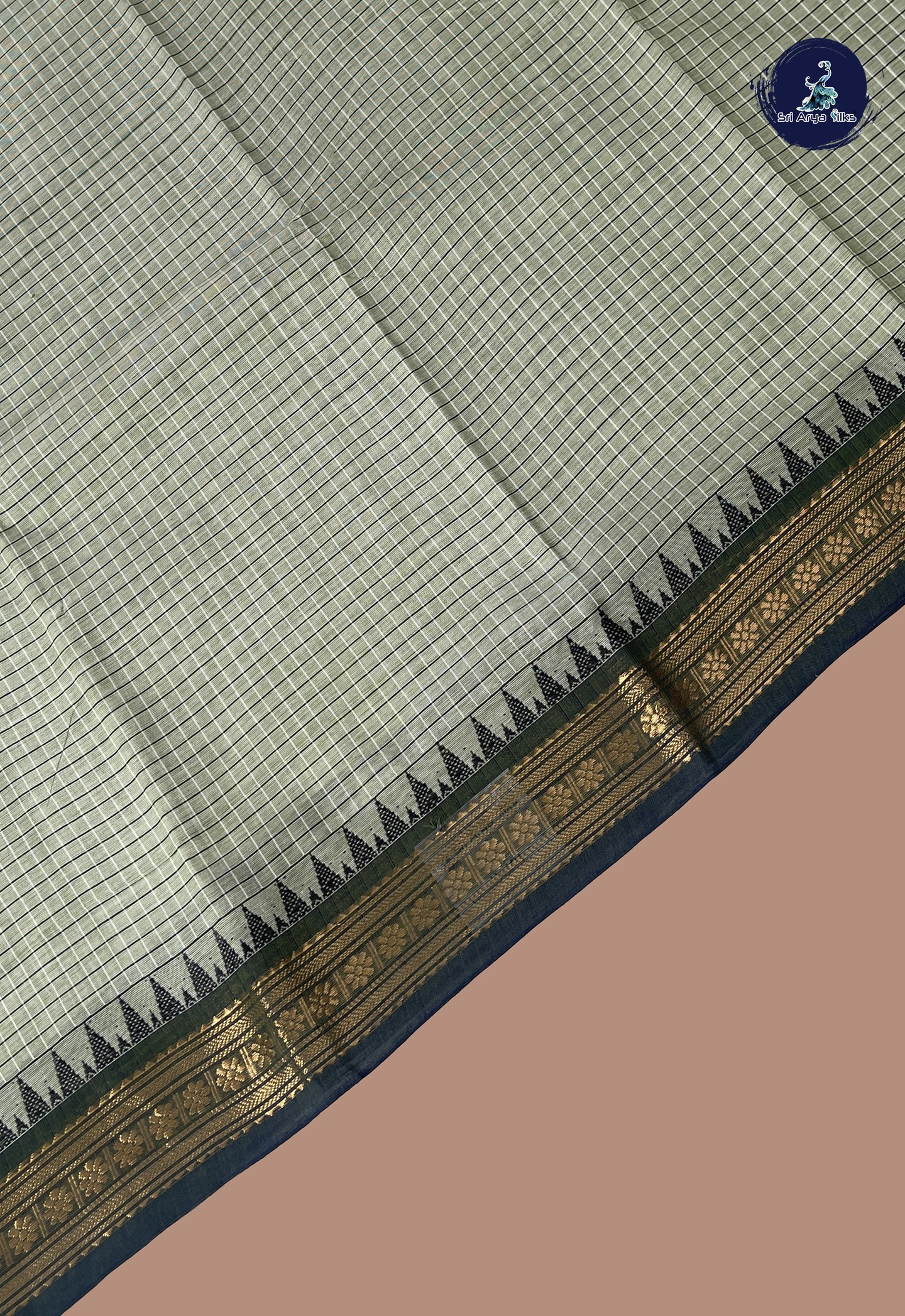 Pastel Shade Kanchi Cotton Saree With Checked Pattern