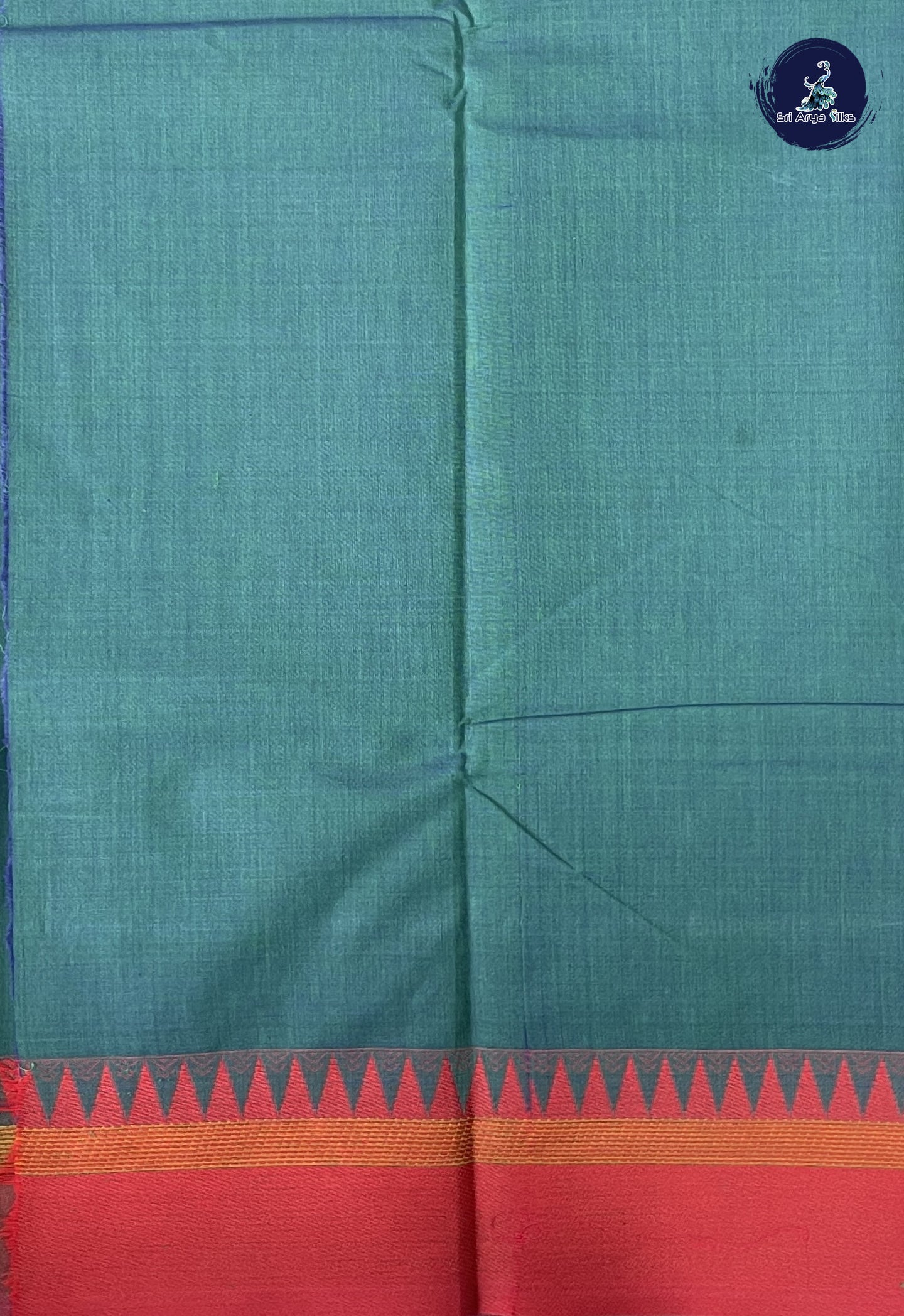 Peacock Green Kanchi Cotton Saree With Stripes Pattern