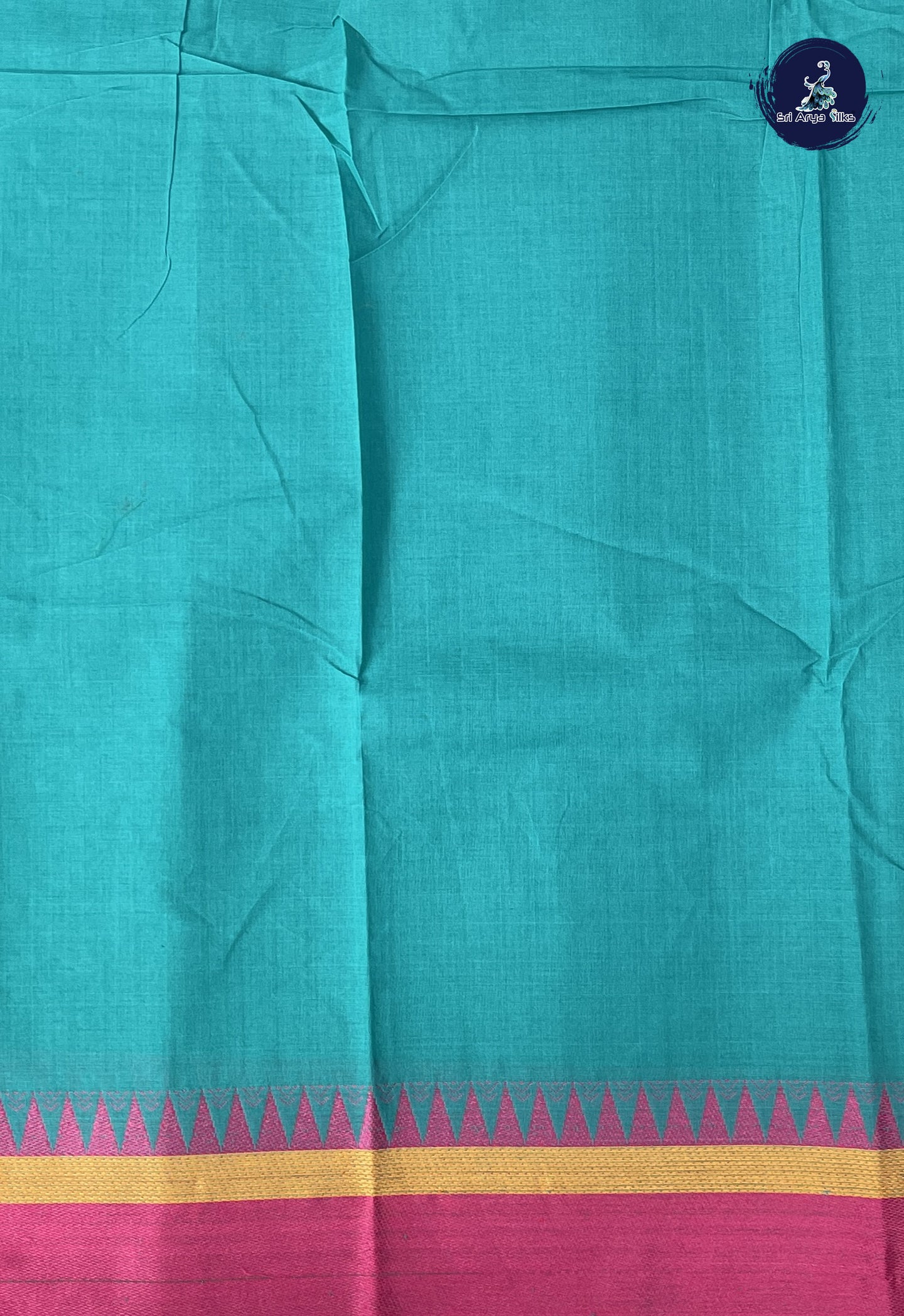 Teal Kanchi Cotton Saree With Stripes Pattern