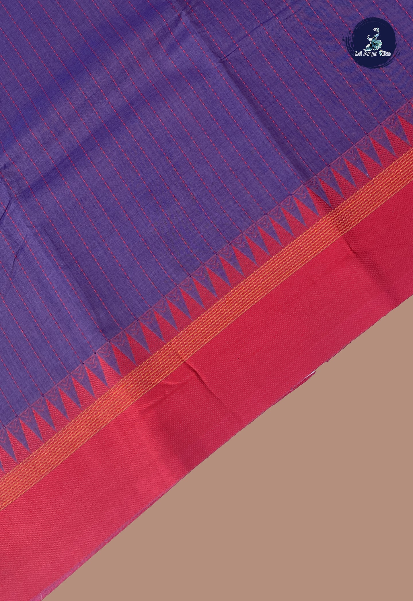 Dual Tone Violet Kanchi Cotton Saree With Stripes Pattern