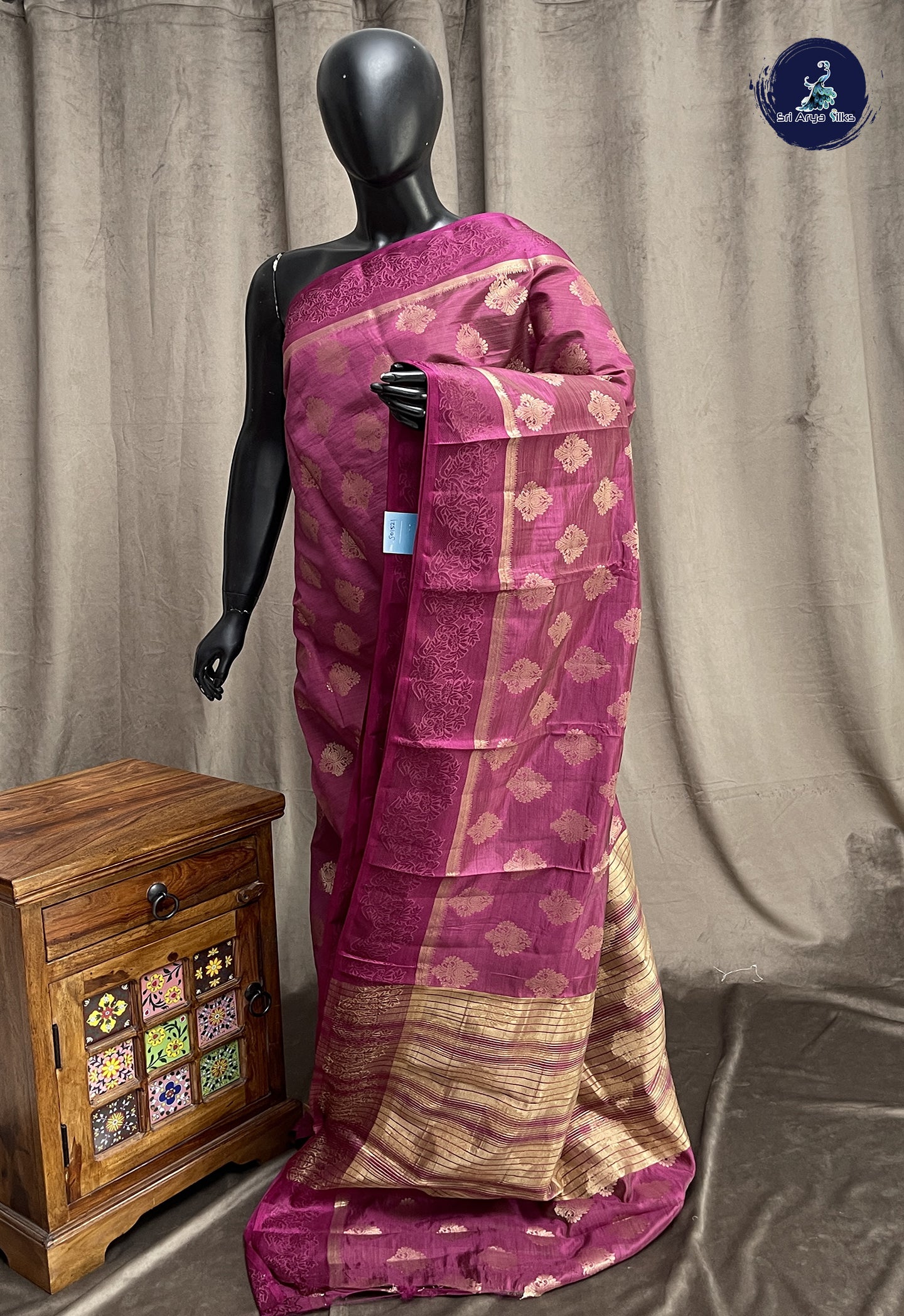 BeetRoot Shade Semi Tussar Saree With Zari Buttas Pattern