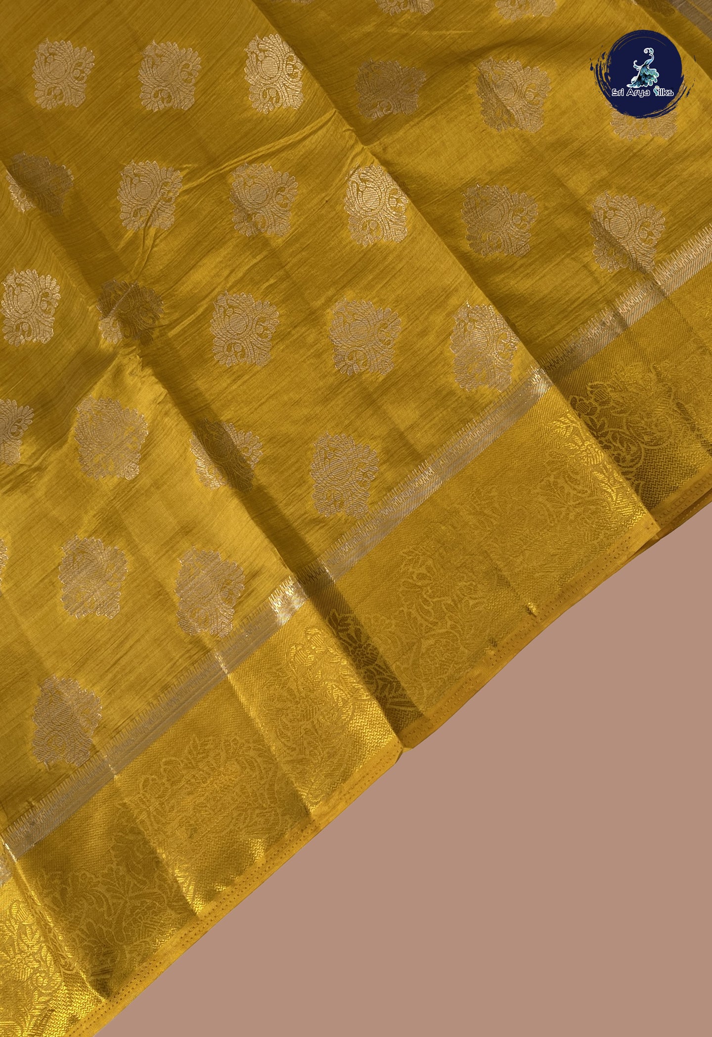 Mustard Yellow Semi Tussar Saree With Zari Buttas Pattern