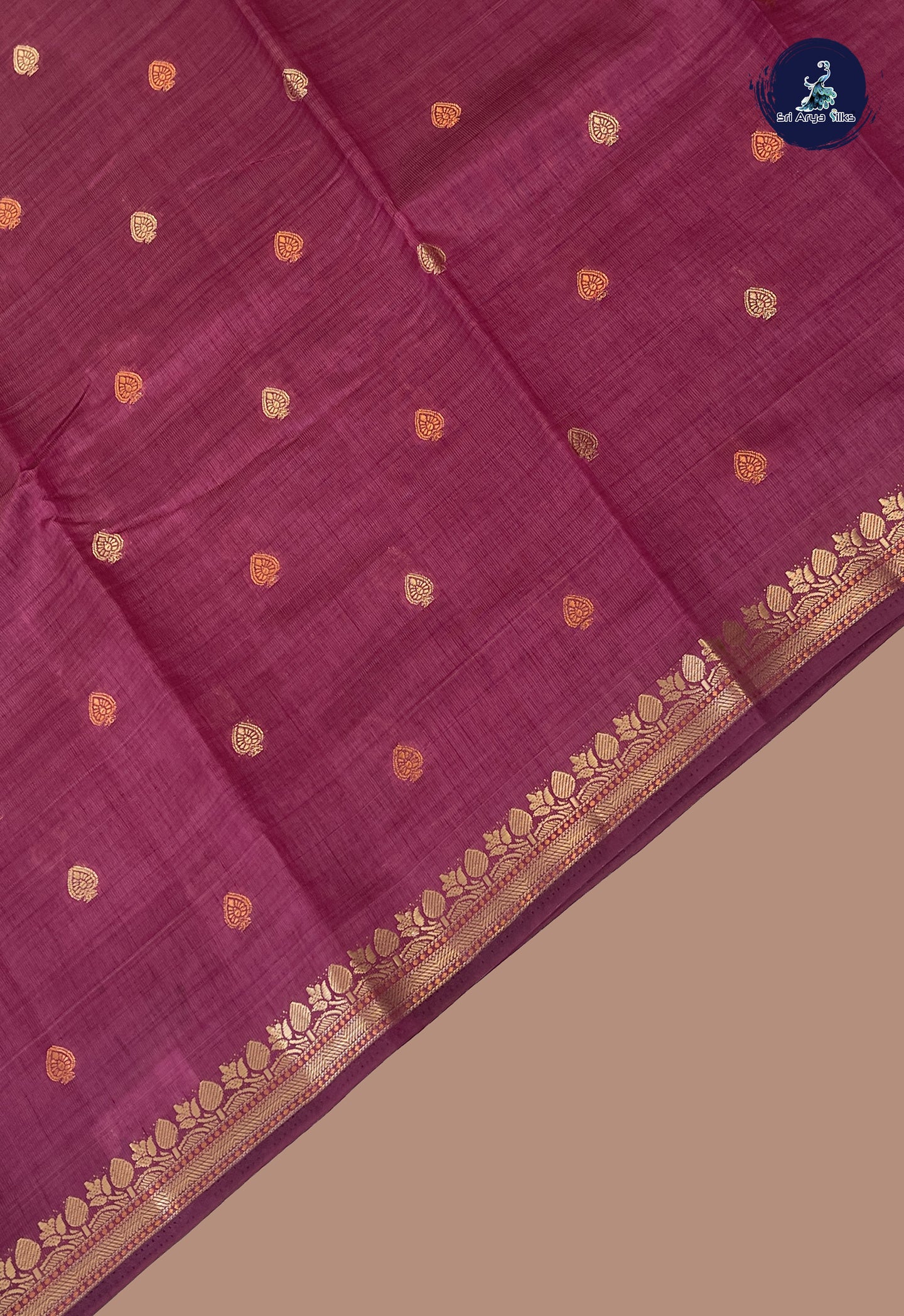 Burgundy Semi Tussar Saree With Zari Buttas Pattern