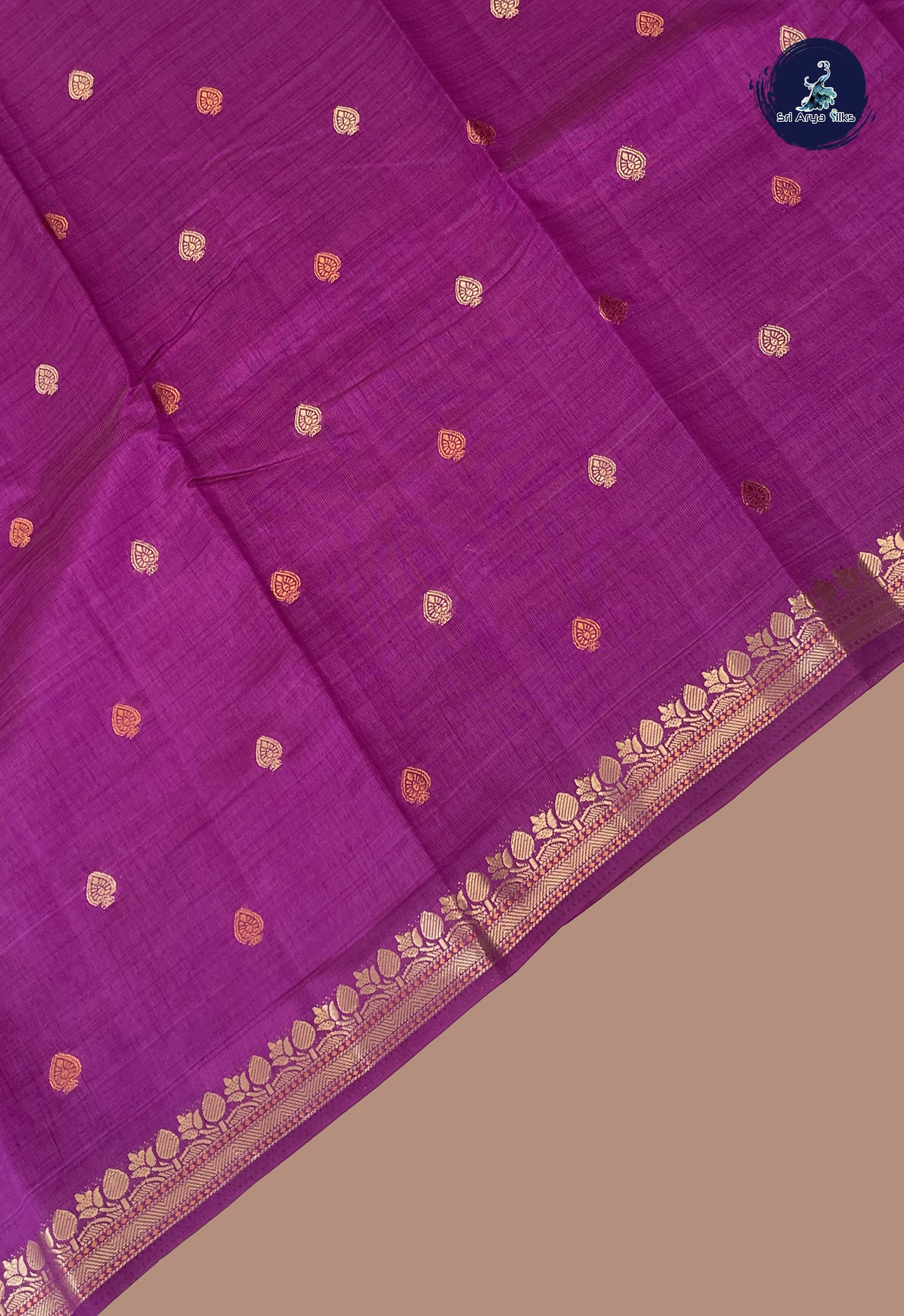 Magenta Purple Semi Tussar Saree With Zari Buttas Pattern