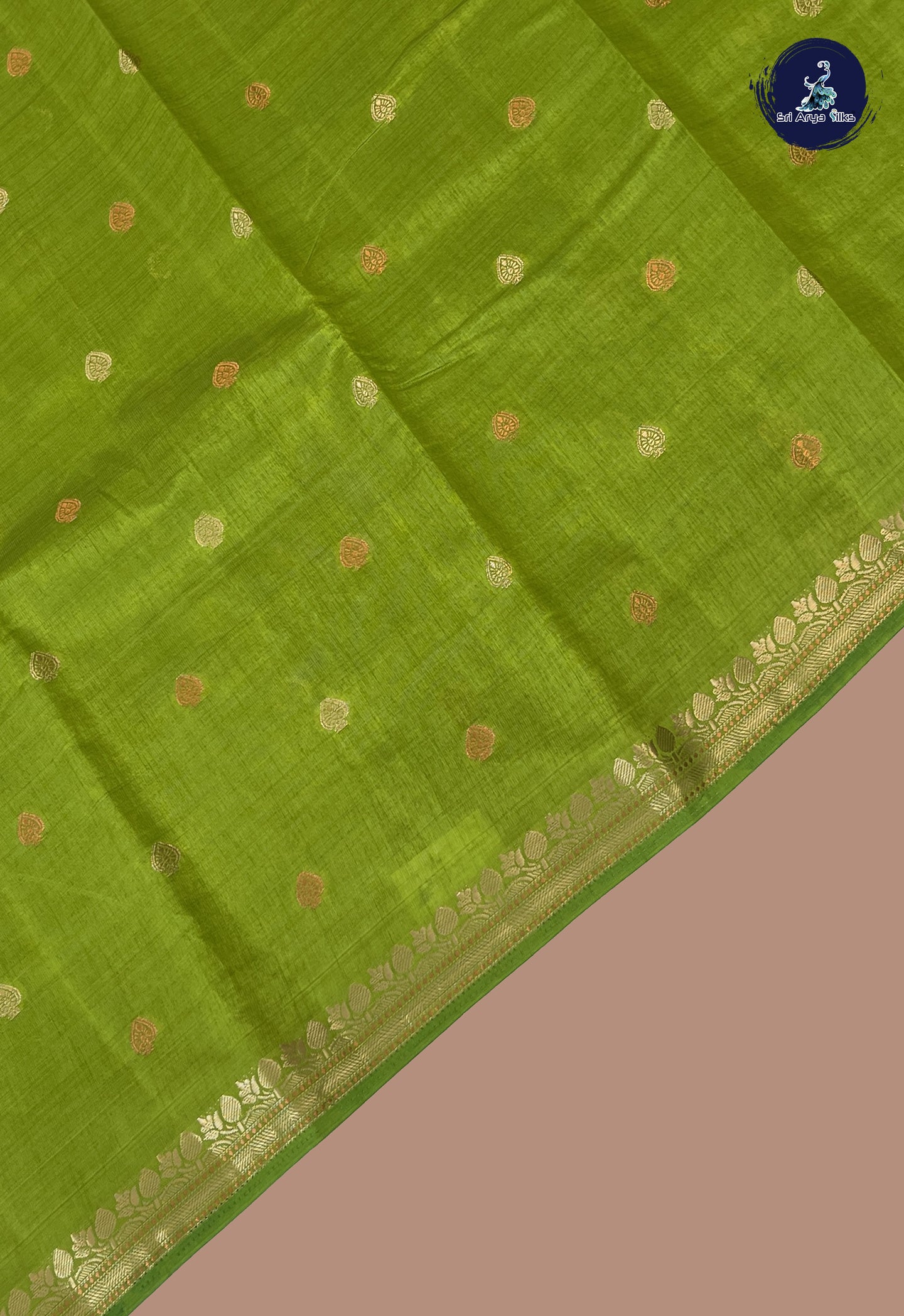 Light Green Semi Tussar Saree With Zari Buttas Pattern