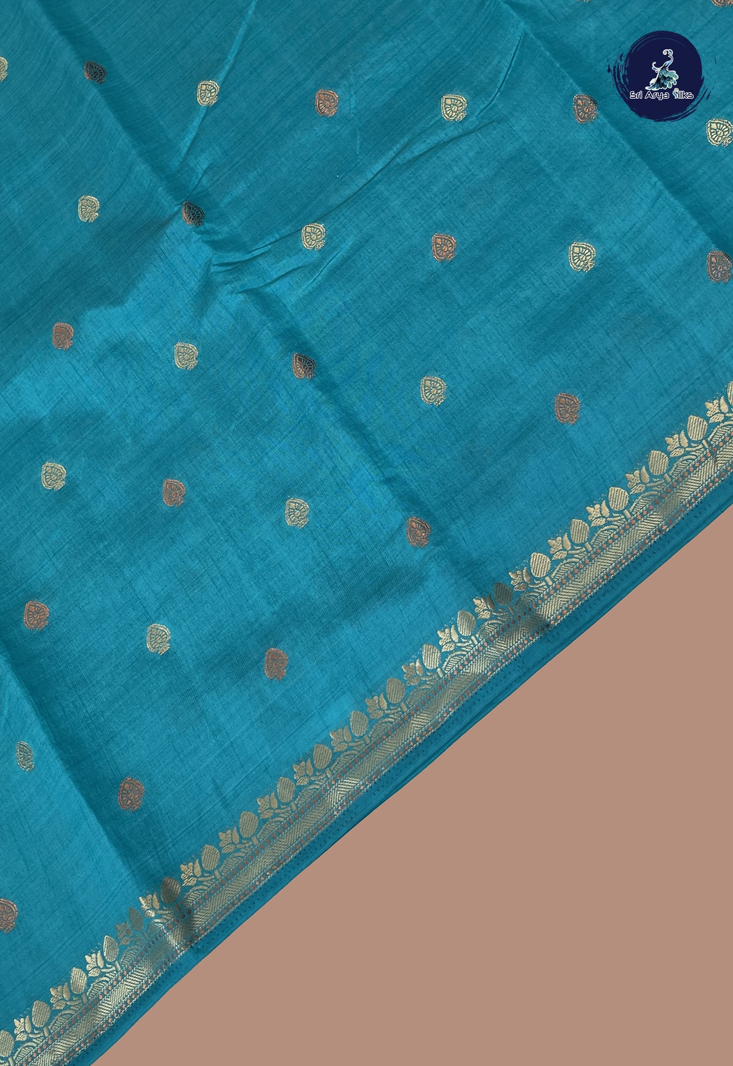 Teal Blue Semi Tussar Saree With Zari Buttas Pattern