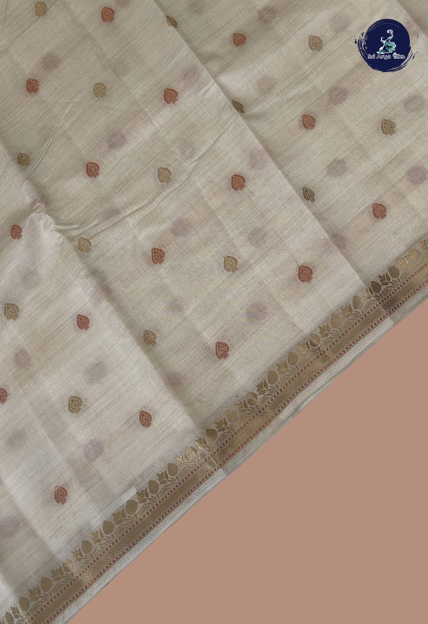 Off White Semi Tussar Saree With Zari Buttas Pattern