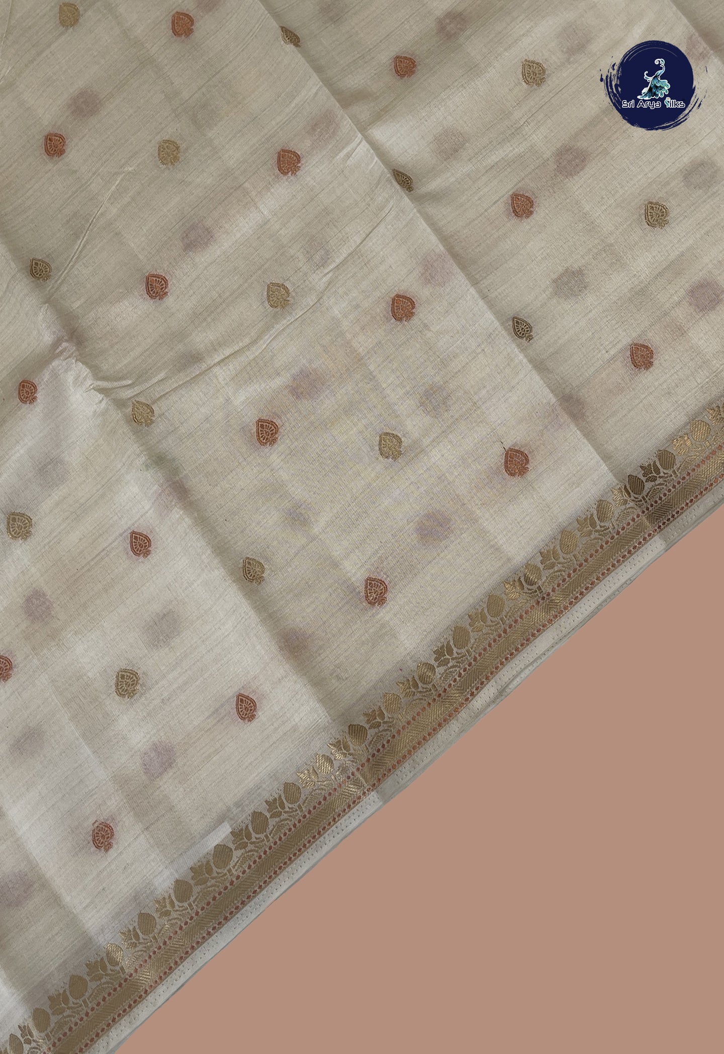 Off White Semi Tussar Saree With Zari Buttas Pattern