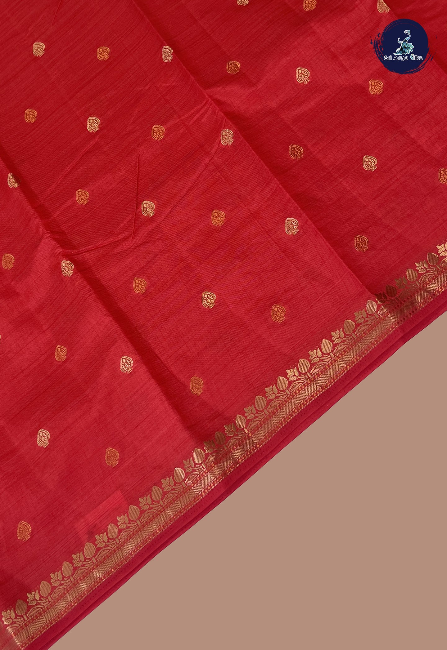 Red Semi Tussar Saree With Zari Buttas Pattern