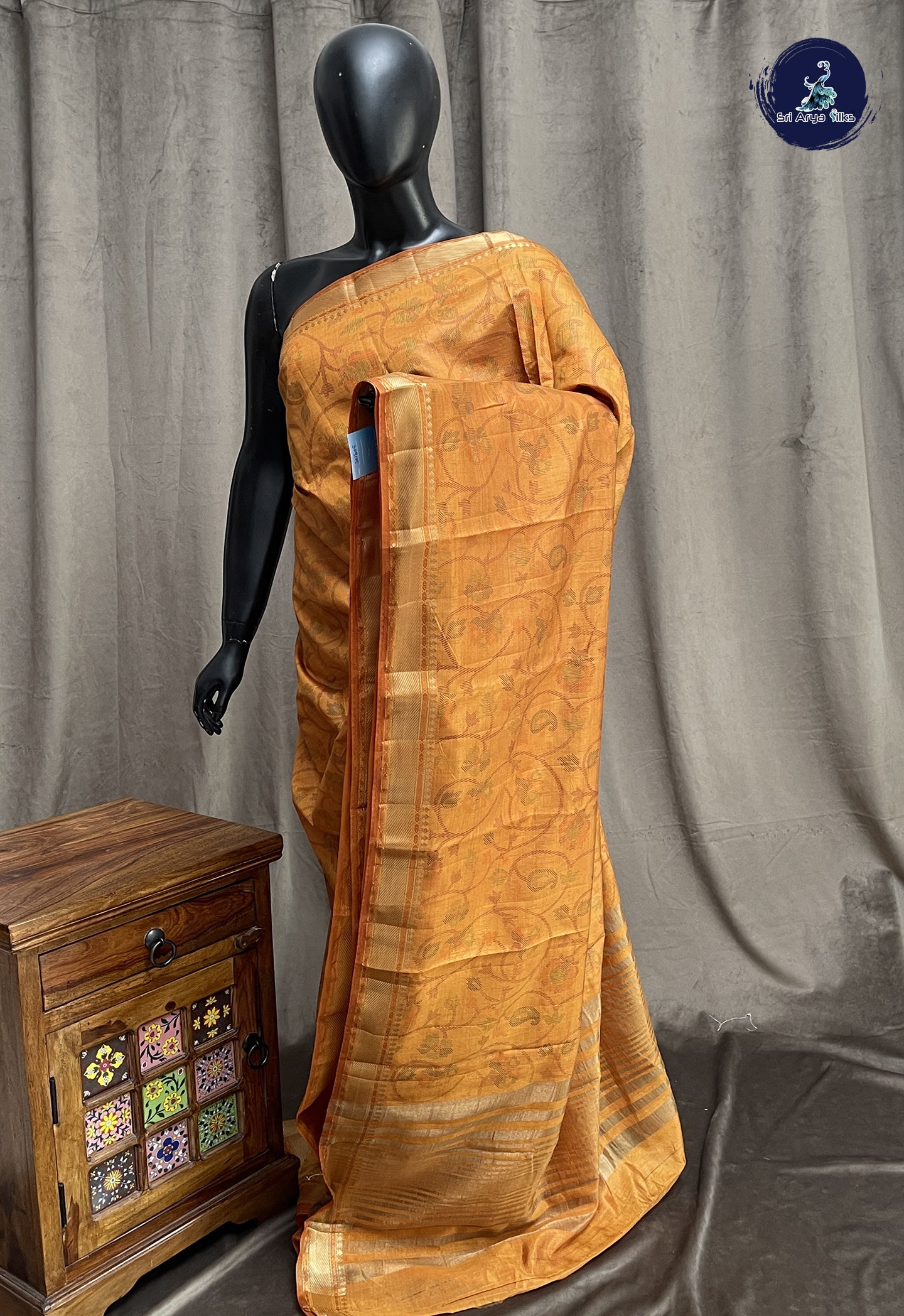 Mustard Yellow Semi Tussar Saree With Printed Pattern