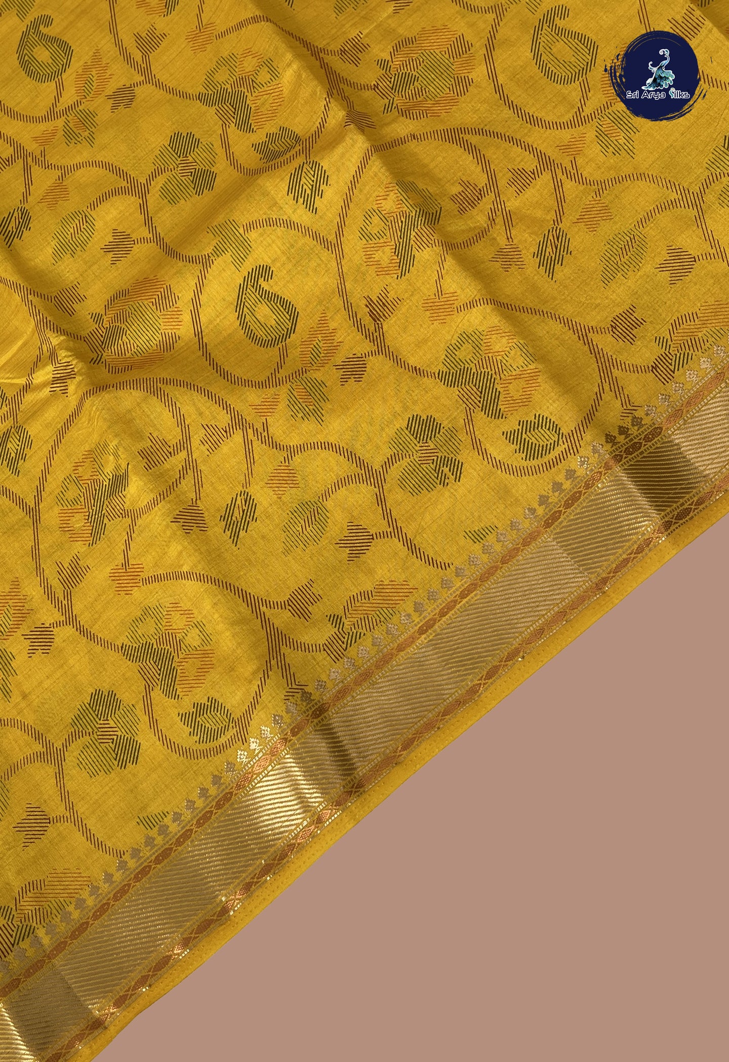 Yellow Semi Tussar Saree With Printed Pattern