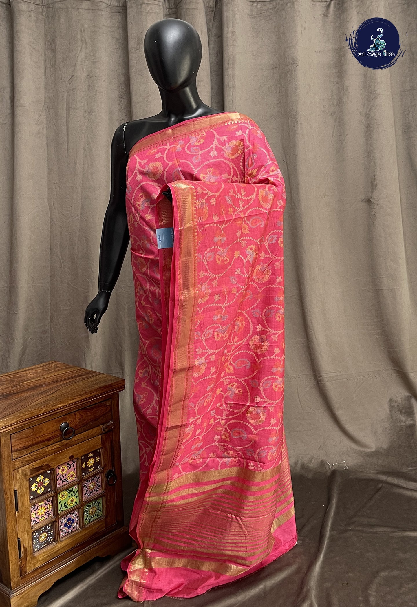 Pink Semi Tussar Saree With Printed Pattern