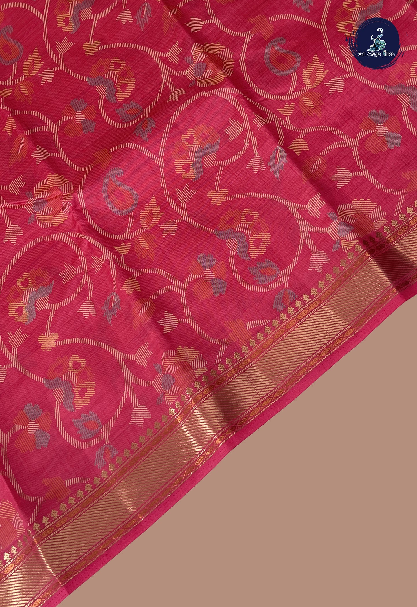 Pink Semi Tussar Saree With Printed Pattern