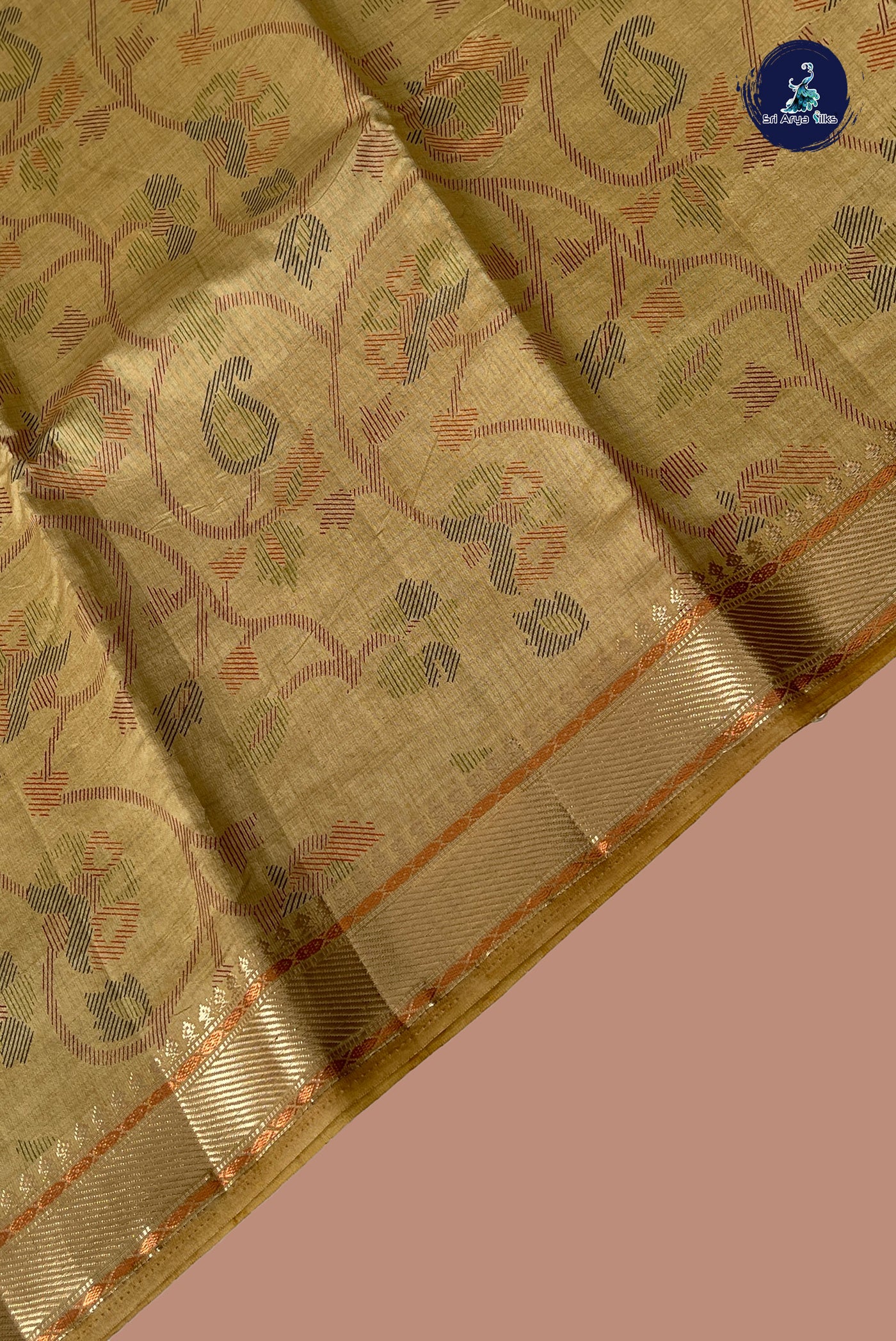 Khaki Semi Tussar Saree With Printed Pattern