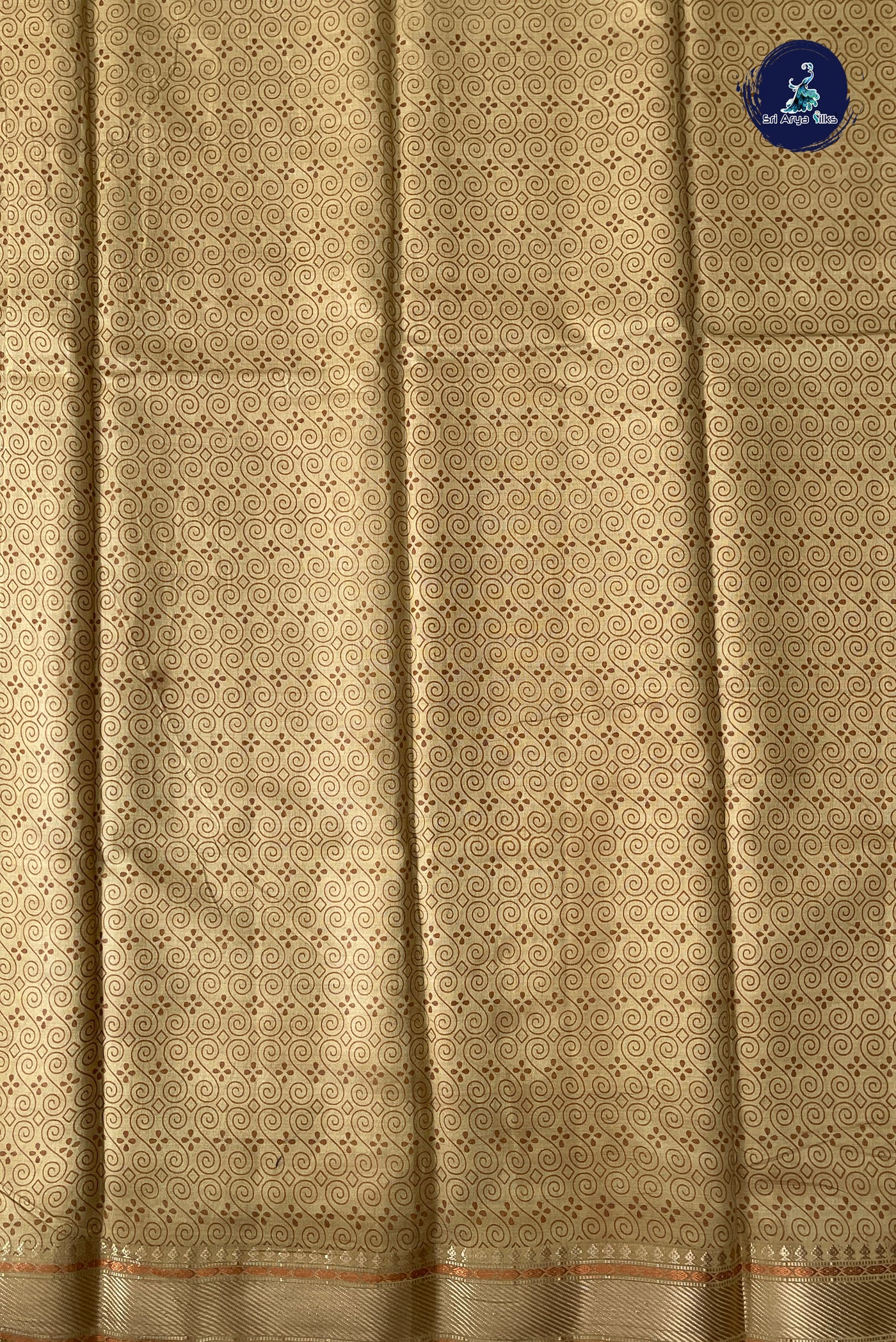 Khaki Semi Tussar Saree With Printed Pattern