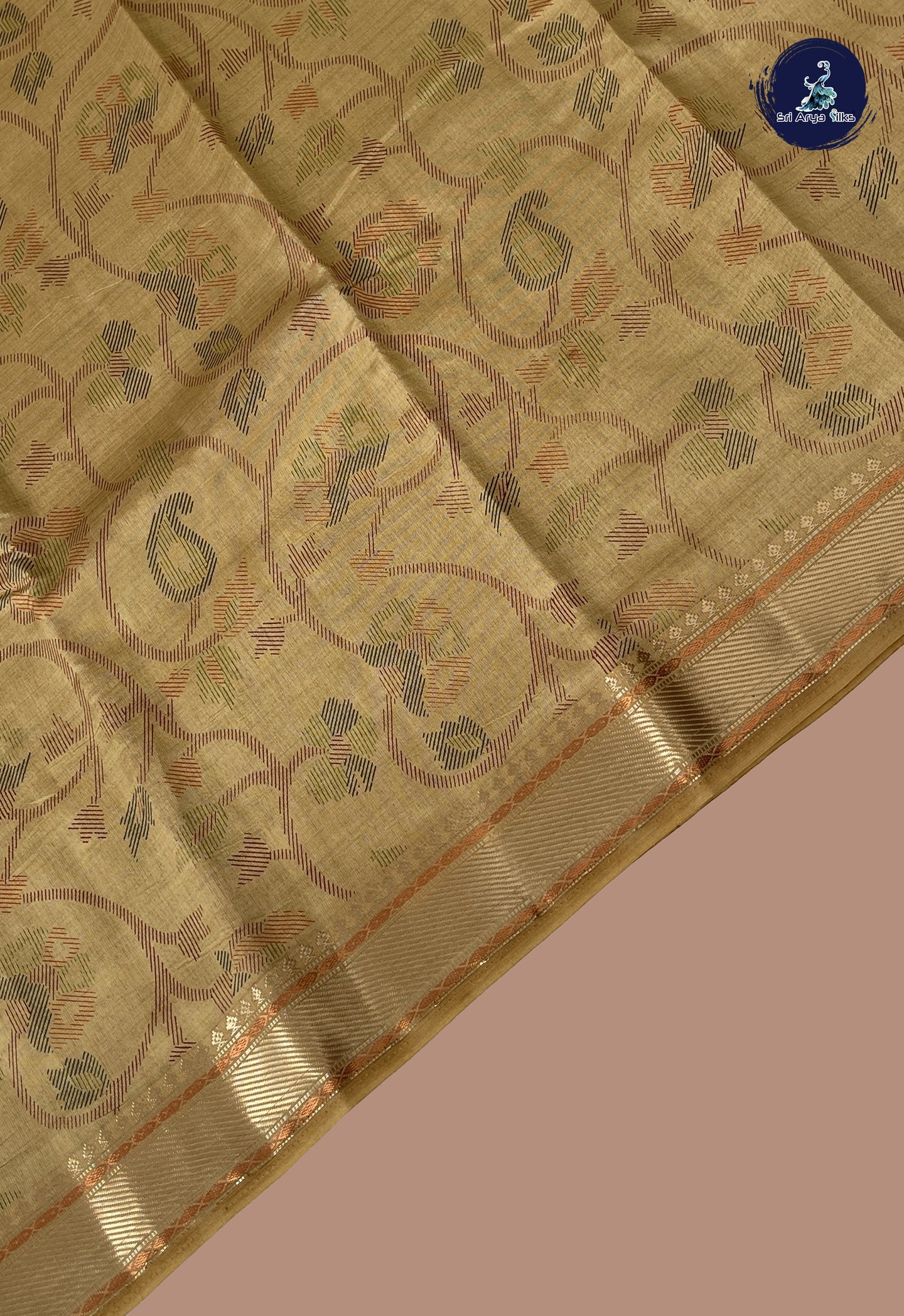 Khaki Semi Tussar Saree With Printed Pattern