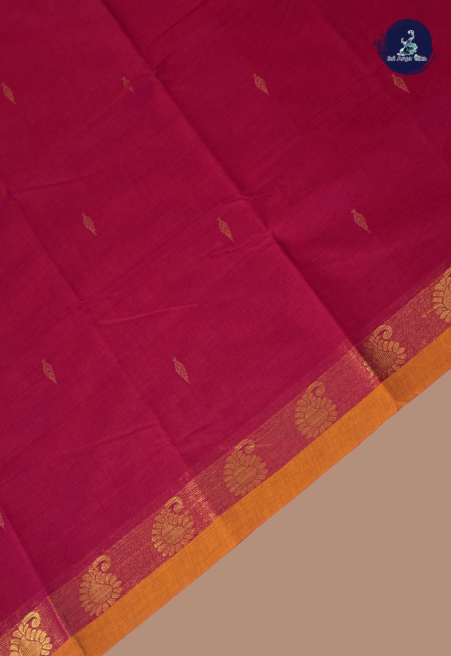Dark Pink Chettinad Cotton Saree With Zari Buttas Pattern