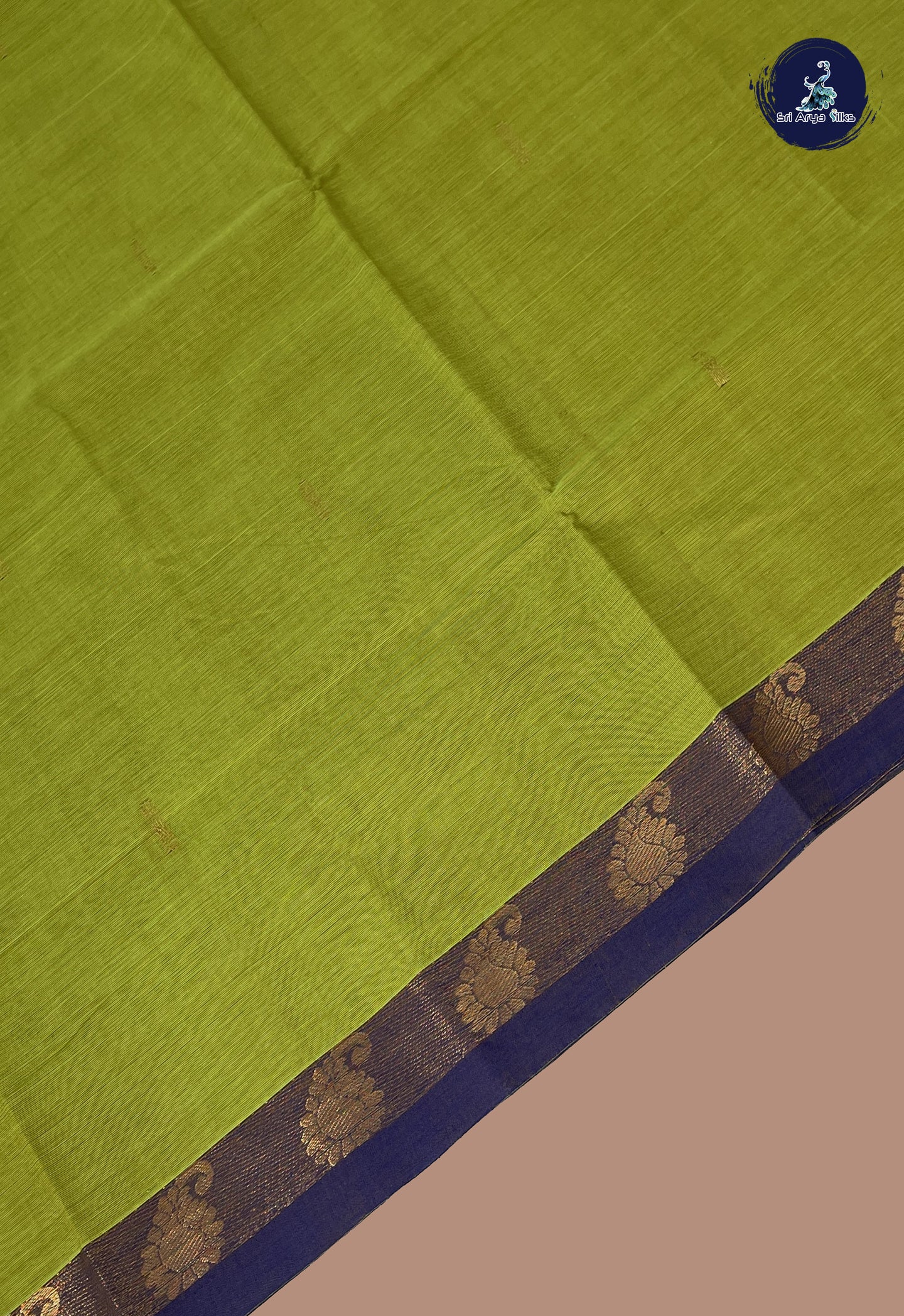 Light Green Chettinad Cotton Saree With Zari Buttas Pattern