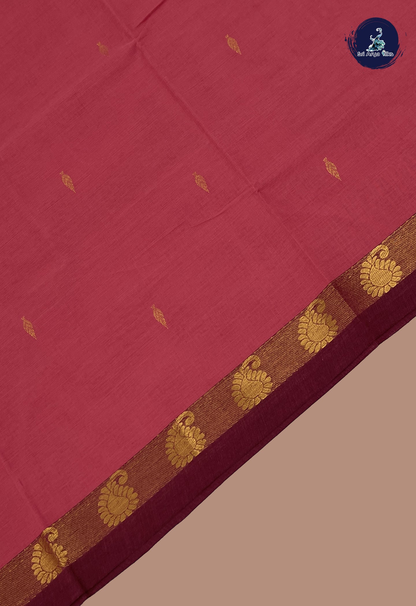 Dusty Pink Chettinad Cotton Saree With Zari Buttas Pattern