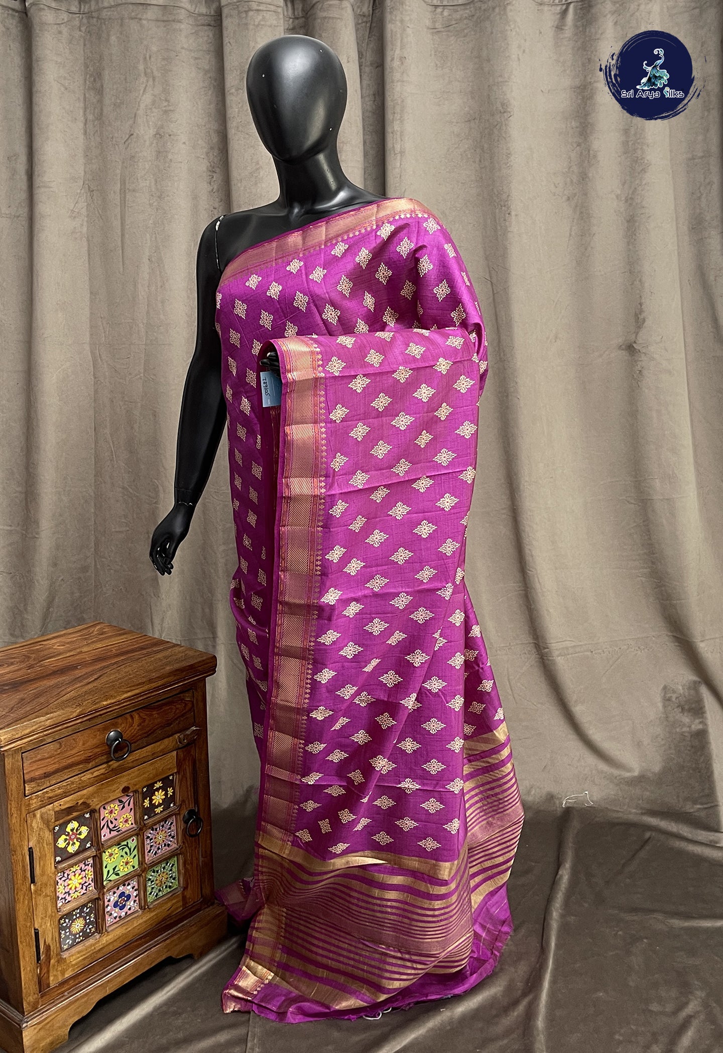Purple Semi Tussar Saree With Printed Pattern