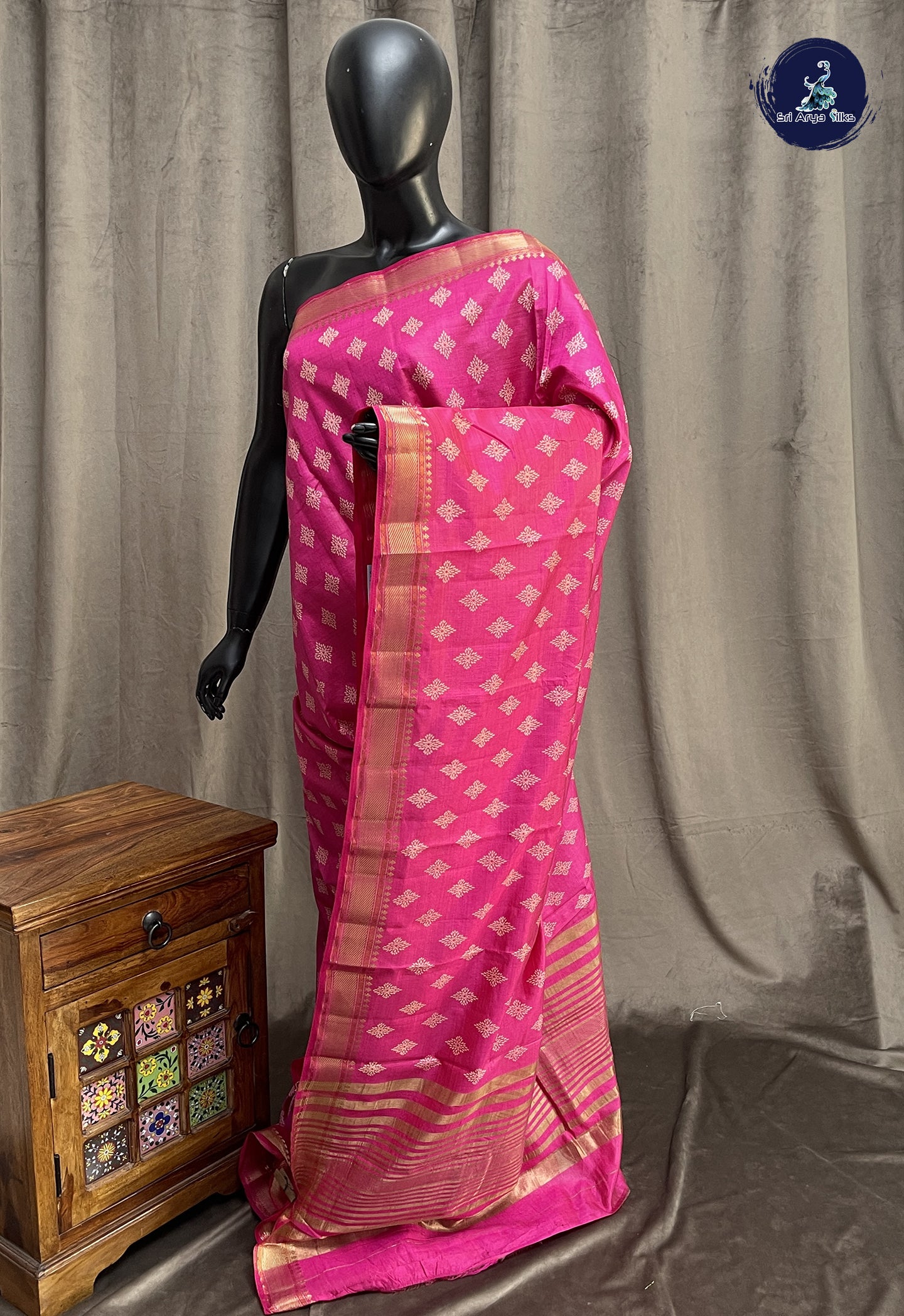Pink Semi Tussar Saree With Printed Pattern