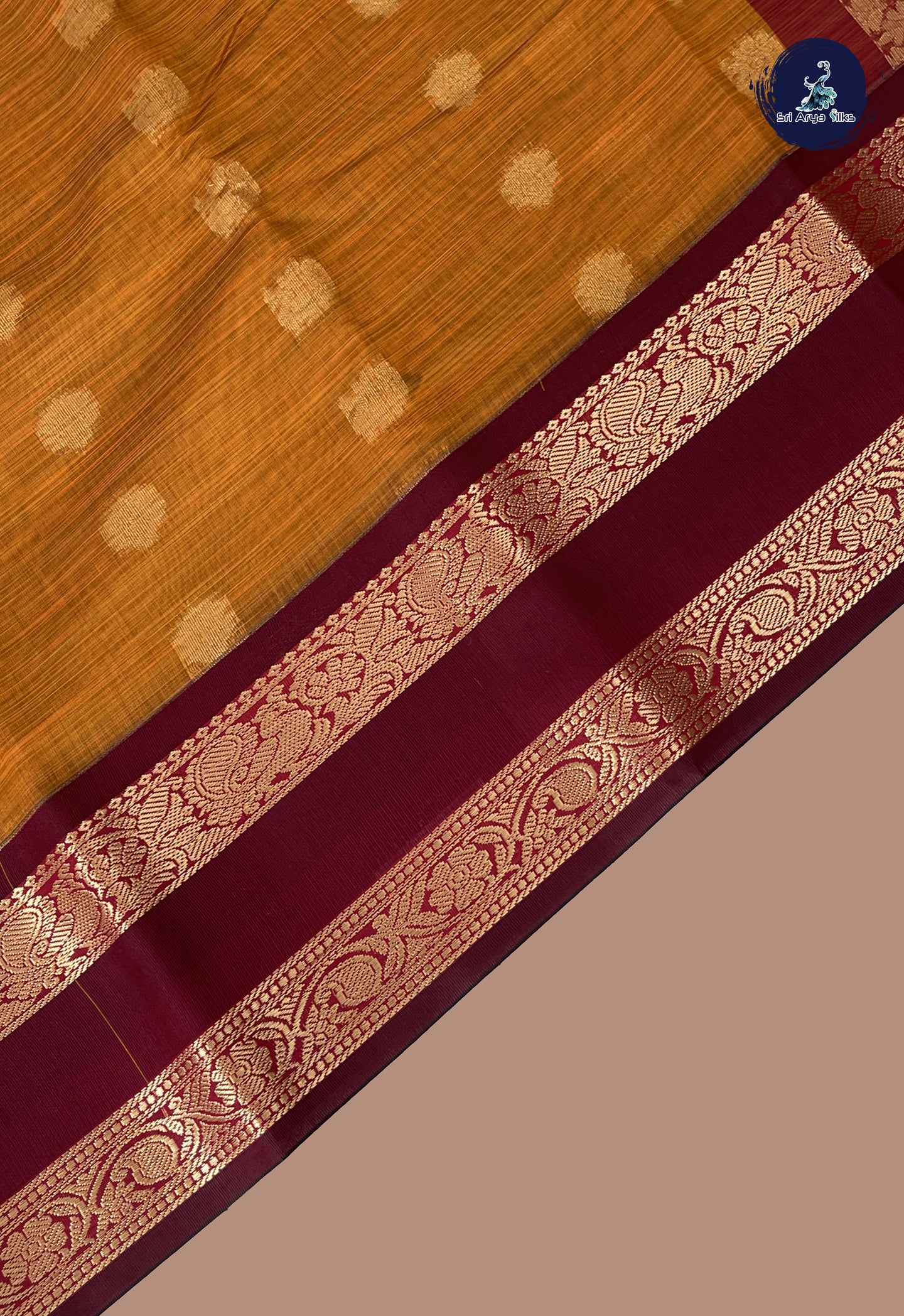 Mustard Yellow Budget Semi Silk Cotton Saree With Zari Buttas Pattern