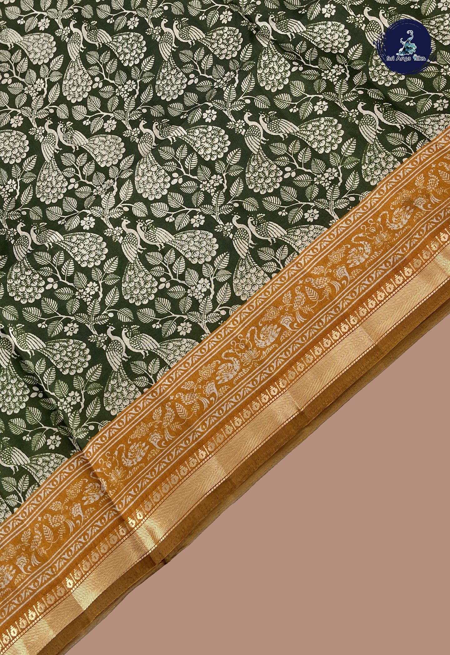 Green Semi Chanderi Saree With Printed Pattern