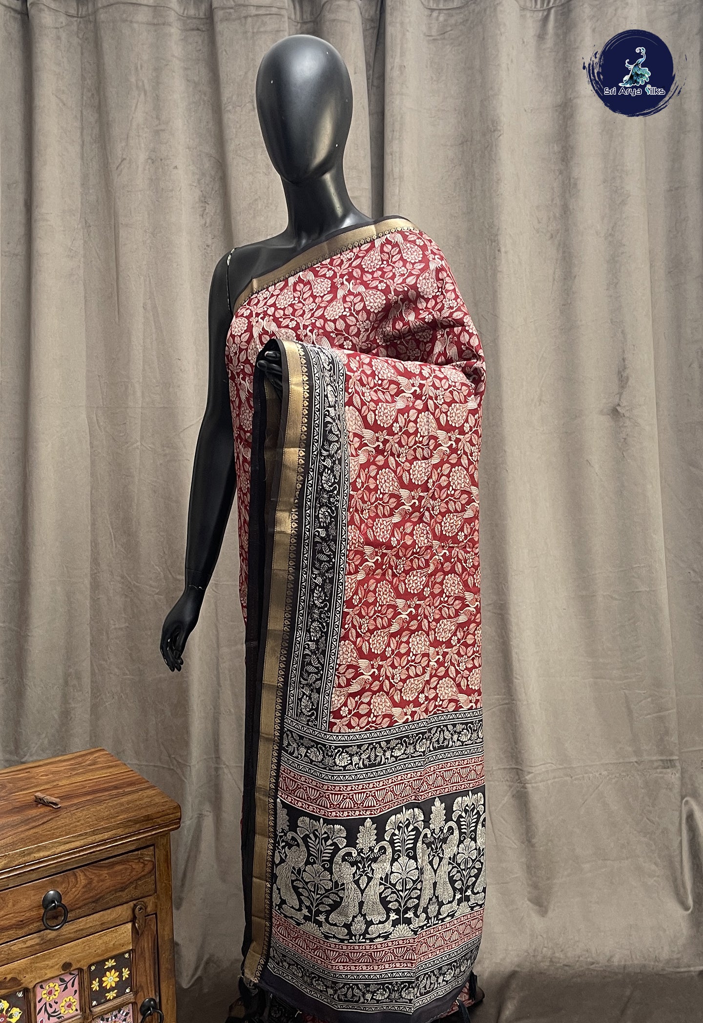 Maroon Semi Chanderi Saree With Printed Pattern