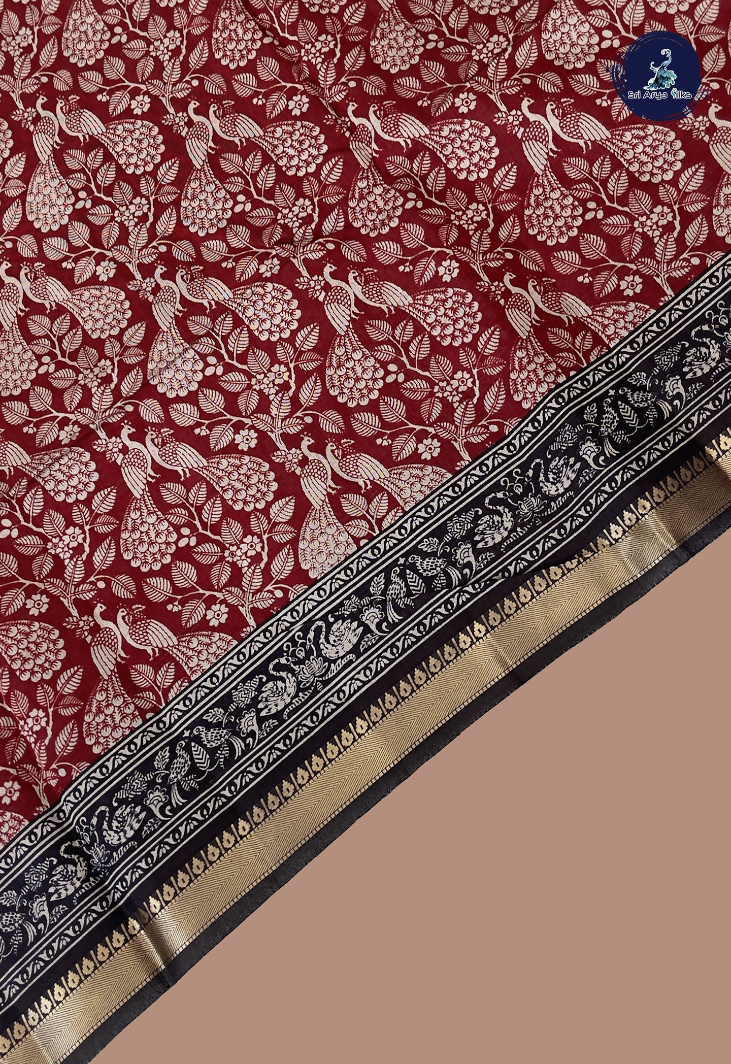 Maroon Semi Chanderi Saree With Printed Pattern