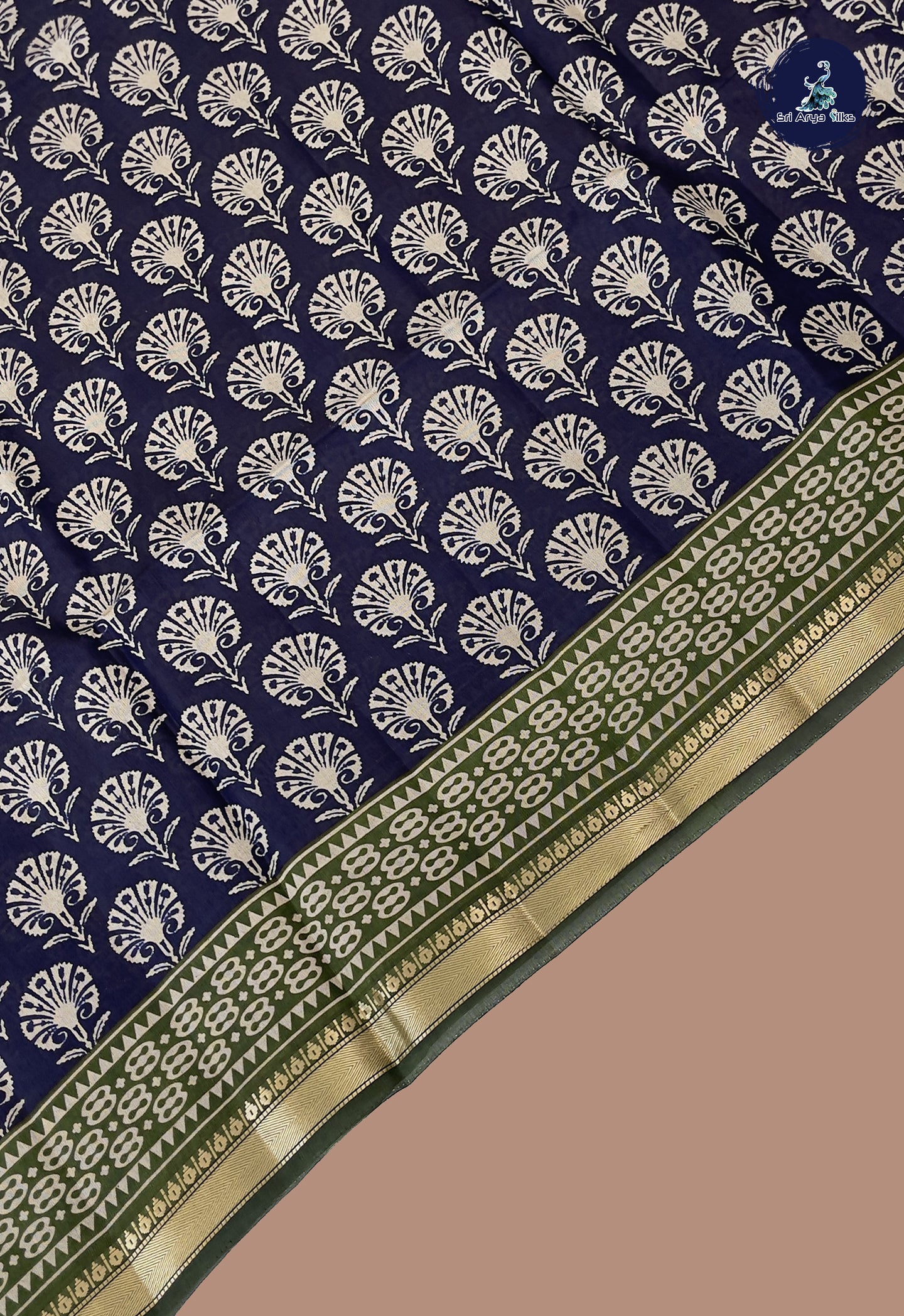 Navy Blue Semi Chanderi Saree With Printed Pattern