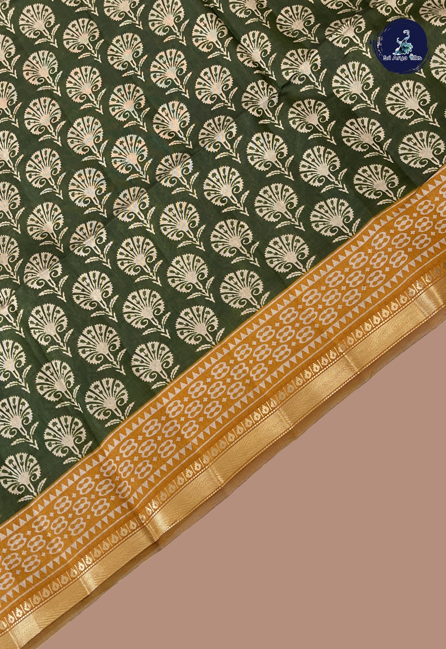 Green Semi Chanderi Saree With Printed Pattern