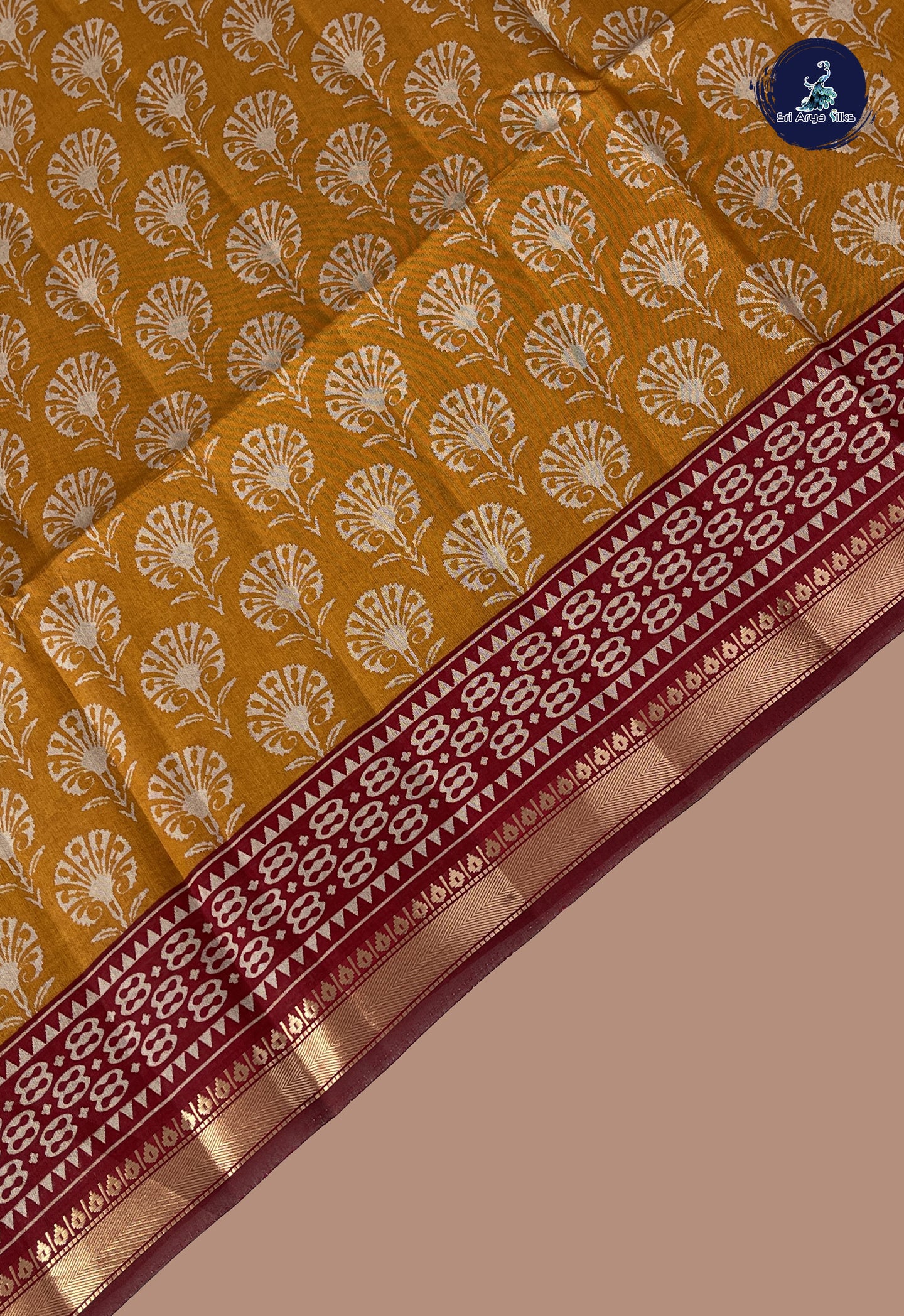 Mustard Semi Chanderi Saree With Printed Pattern