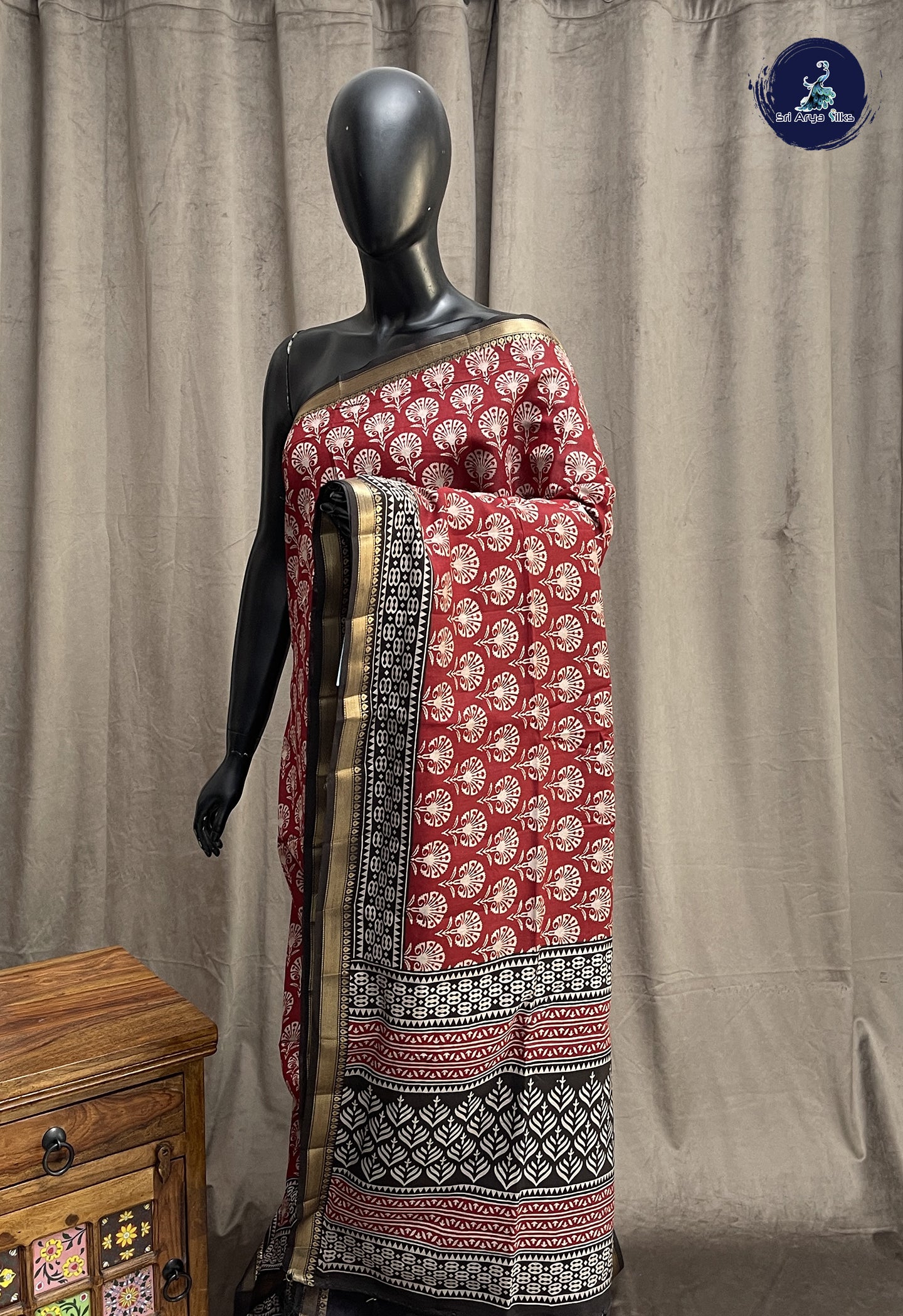 Maroon Semi Chanderi Saree With Printed Pattern
