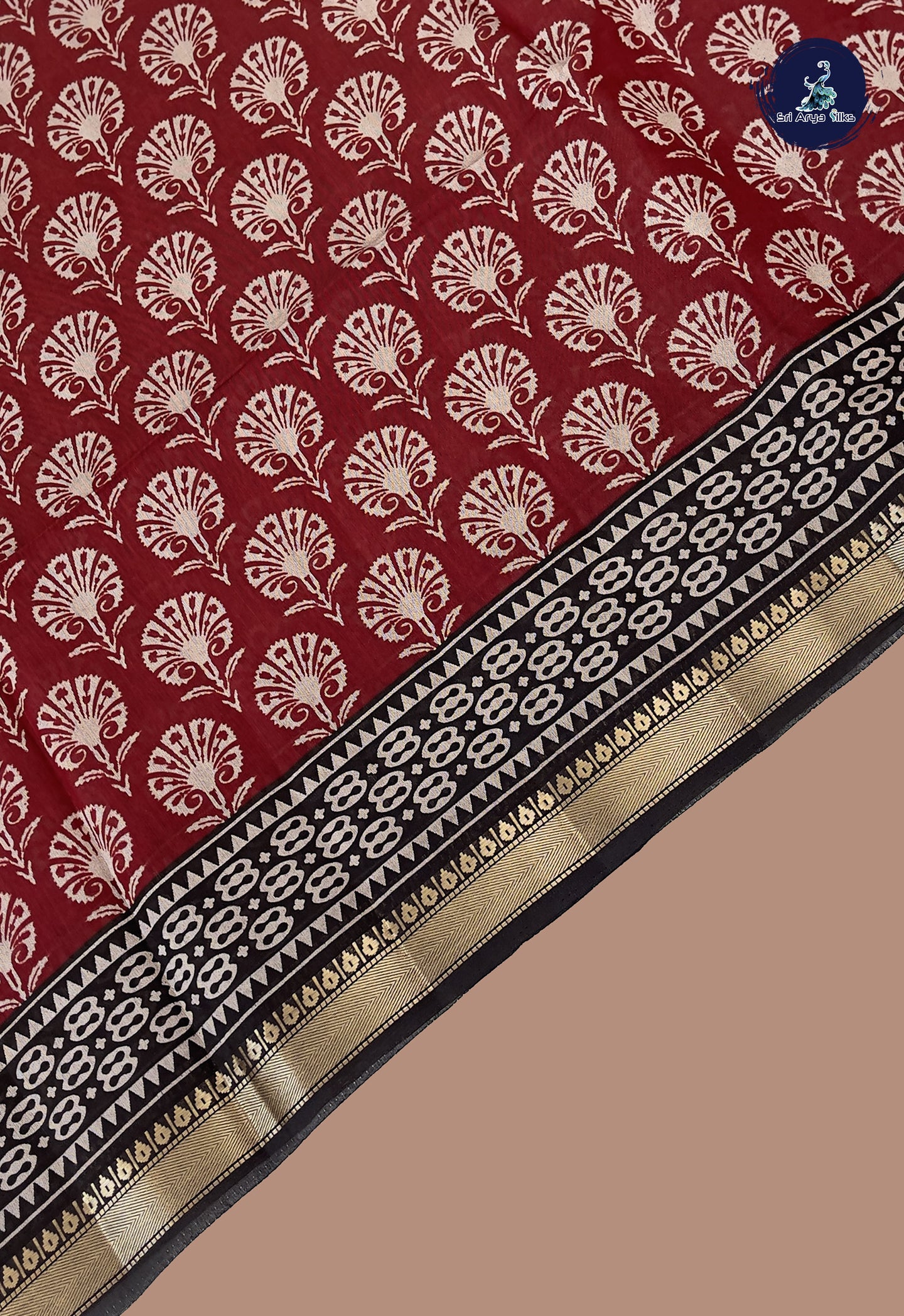 Maroon Semi Chanderi Saree With Printed Pattern