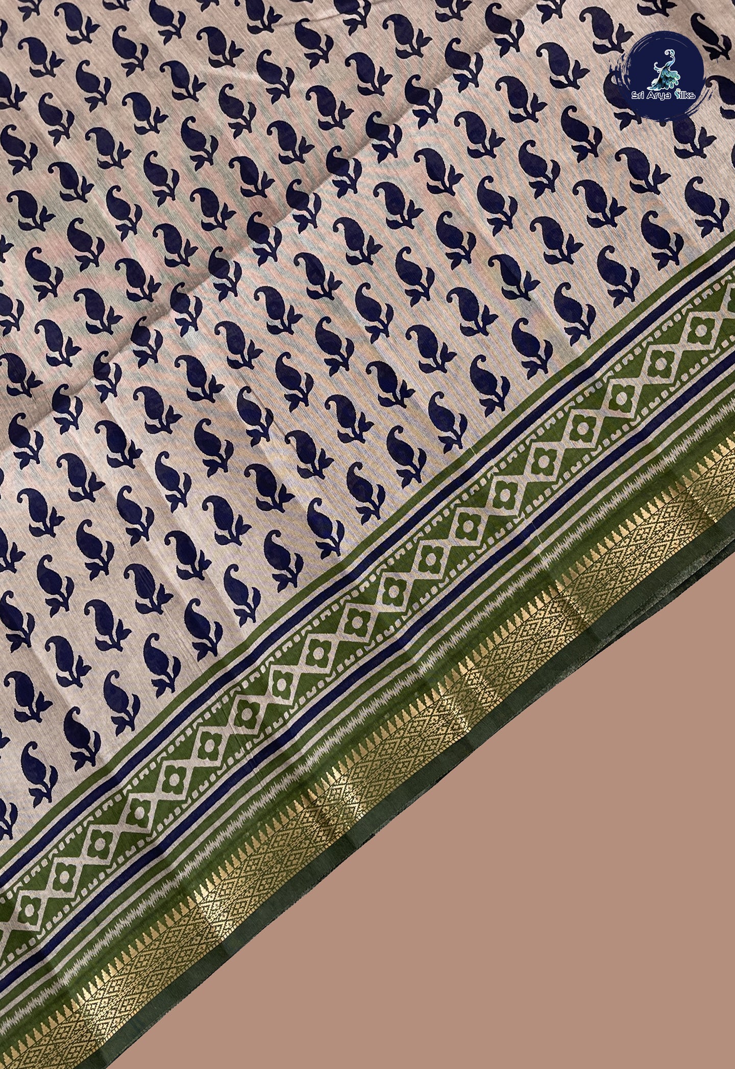 Navy Blue Semi Chanderi Saree With Printed Pattern