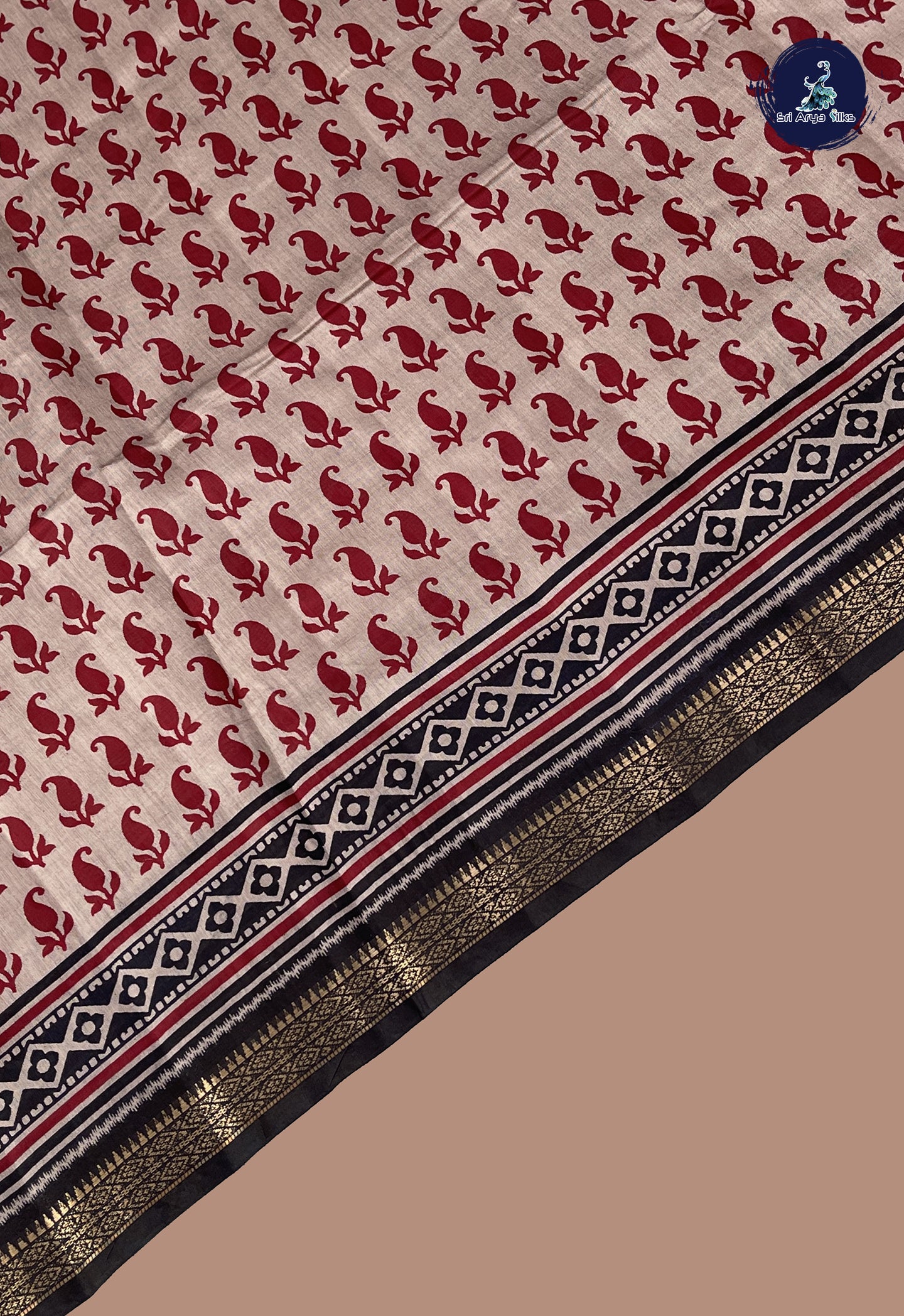 Red Semi Chanderi Saree With Printed Pattern