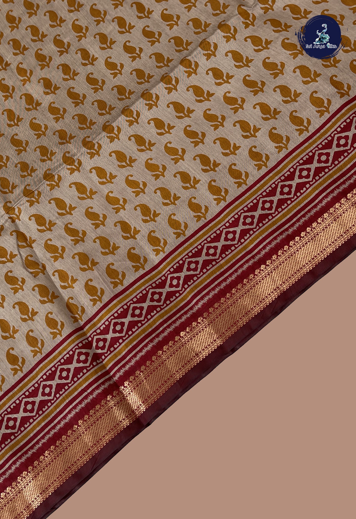 Mustard Yellow Semi Chanderi Saree With Printed Pattern