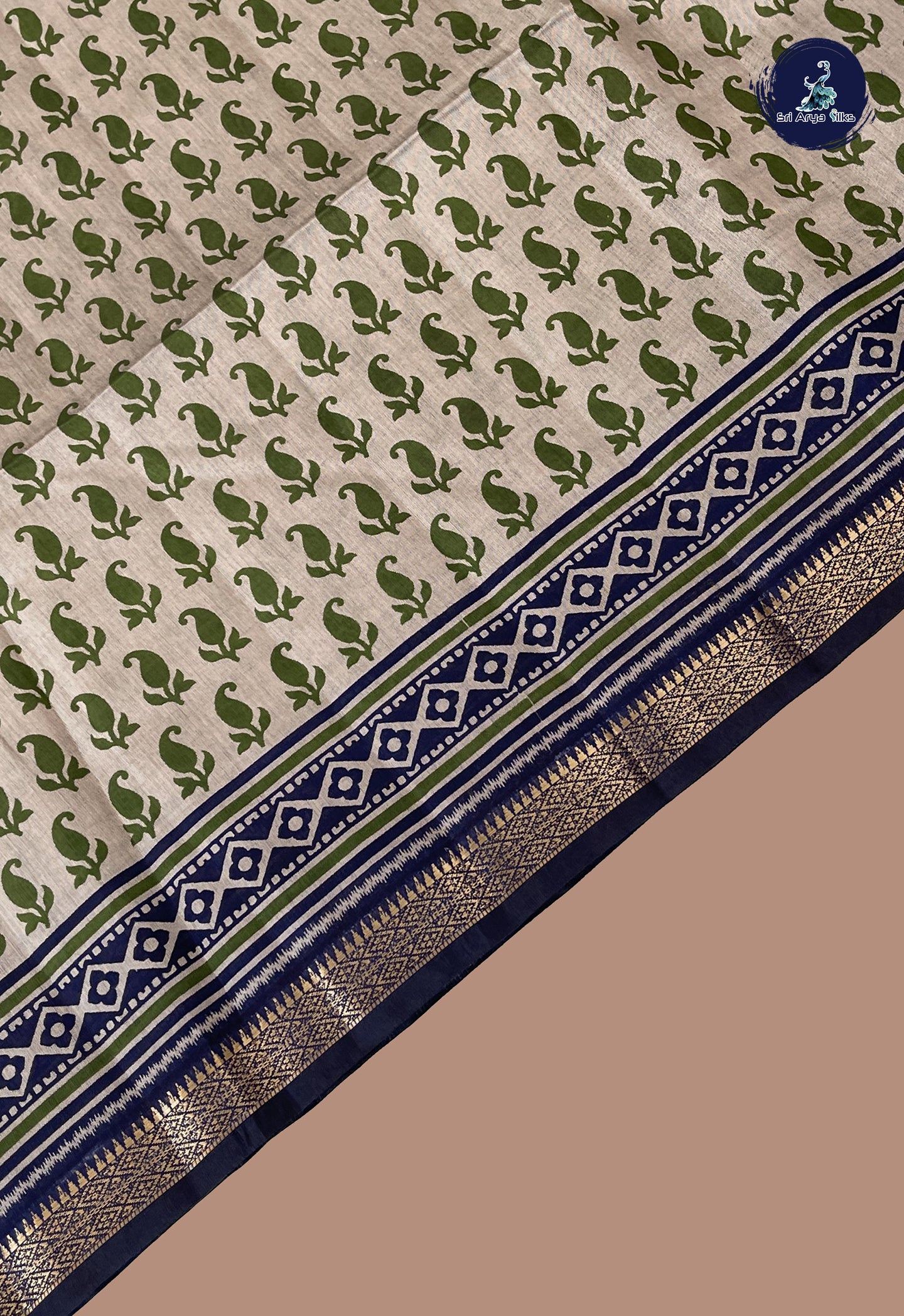 Green Semi Chanderi Saree With Printed Pattern