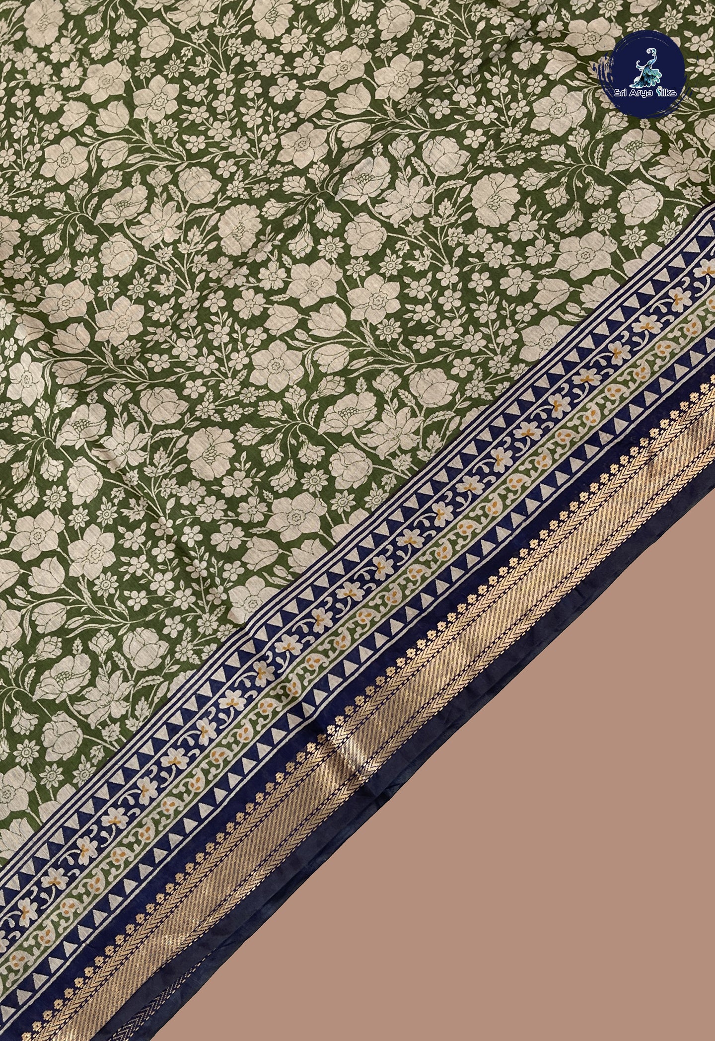 Green Semi Chanderi Saree With Printed Pattern