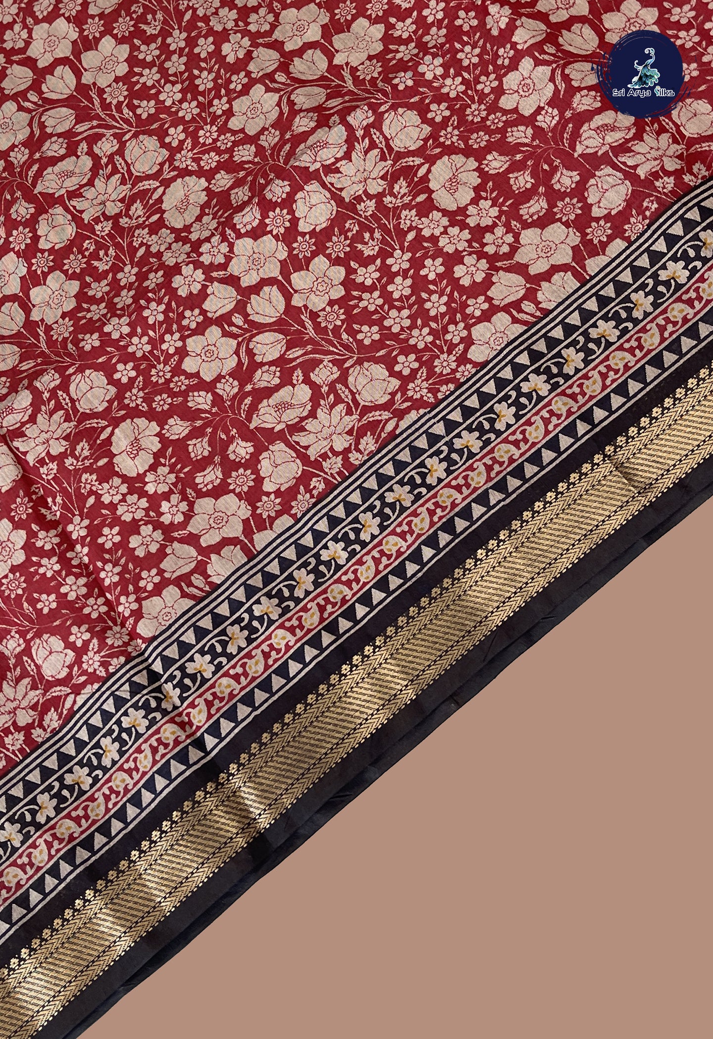 Maroon Semi Chanderi Saree With Printed Pattern