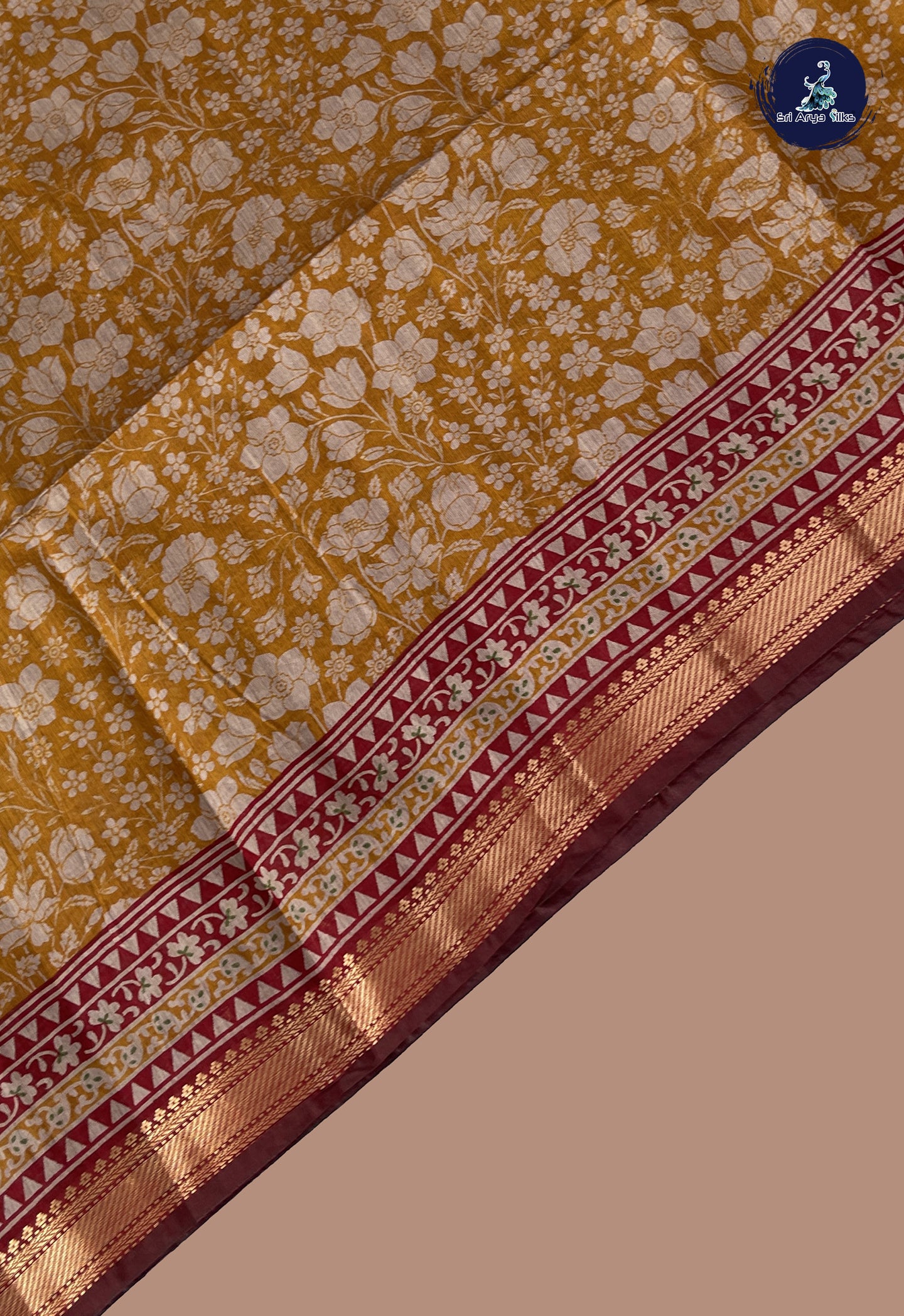 Mustard Yellow Semi Chanderi Saree With Printed Pattern