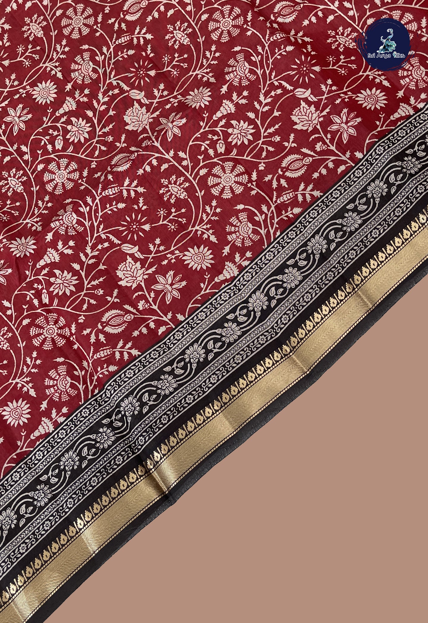 Maroon Semi Chanderi Saree With Printed Pattern